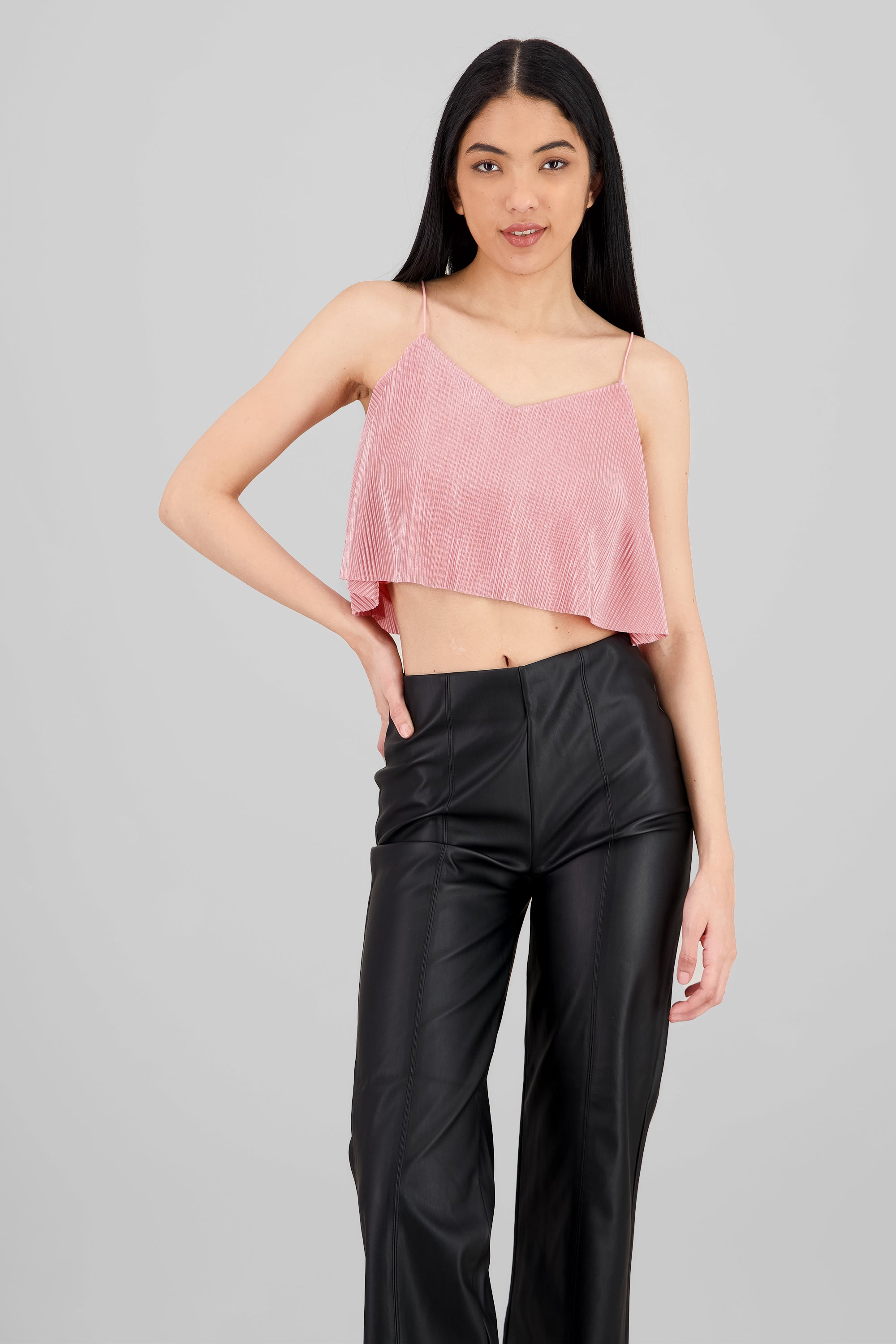 Top Crop Tejido Plisado Tirantes ROSA PASTEL