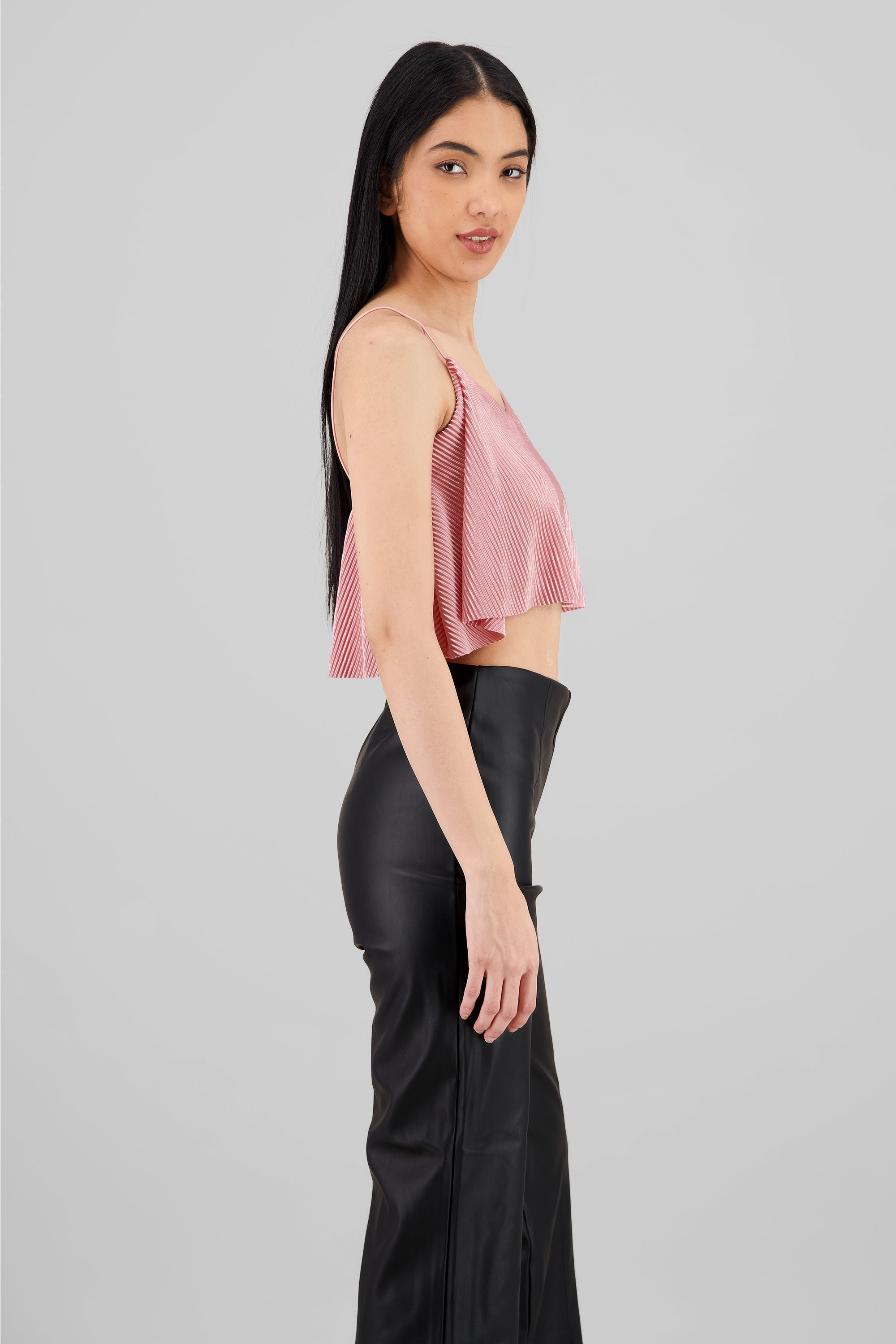 Top Crop Tejido Plisado Tirantes ROSA PASTEL