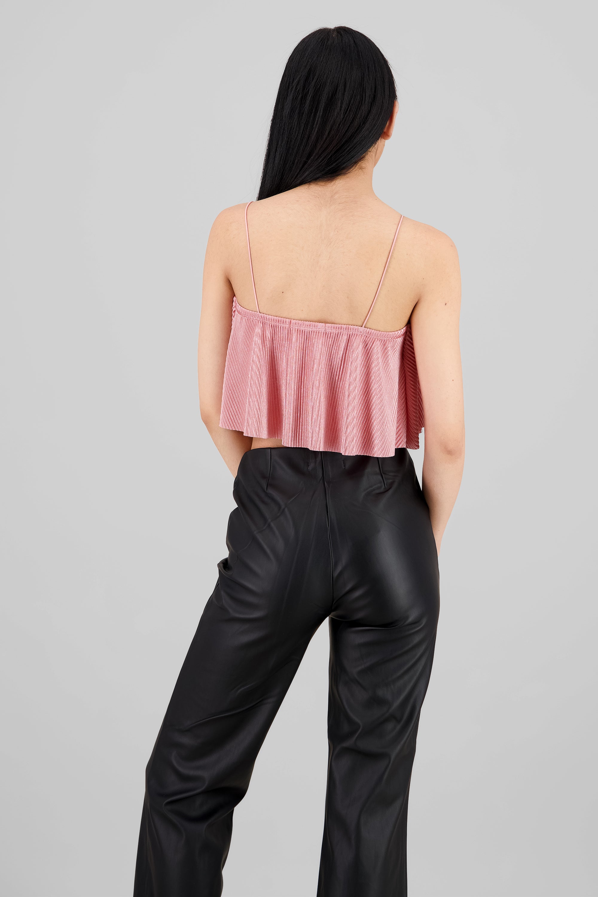 Top Crop Tejido Plisado Tirantes ROSA PASTEL