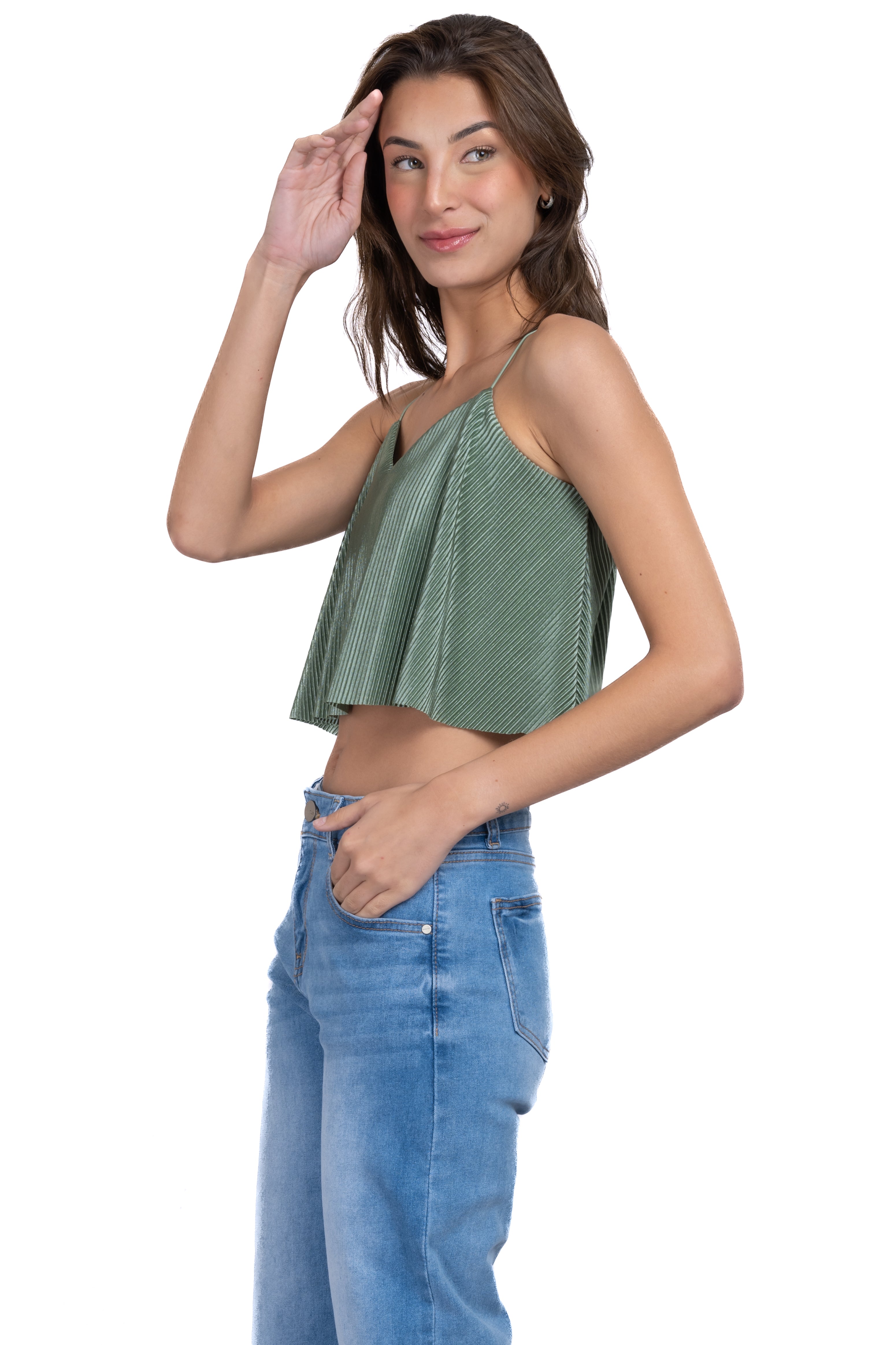 Top Crop Tejido Plisado Tirantes MENTA