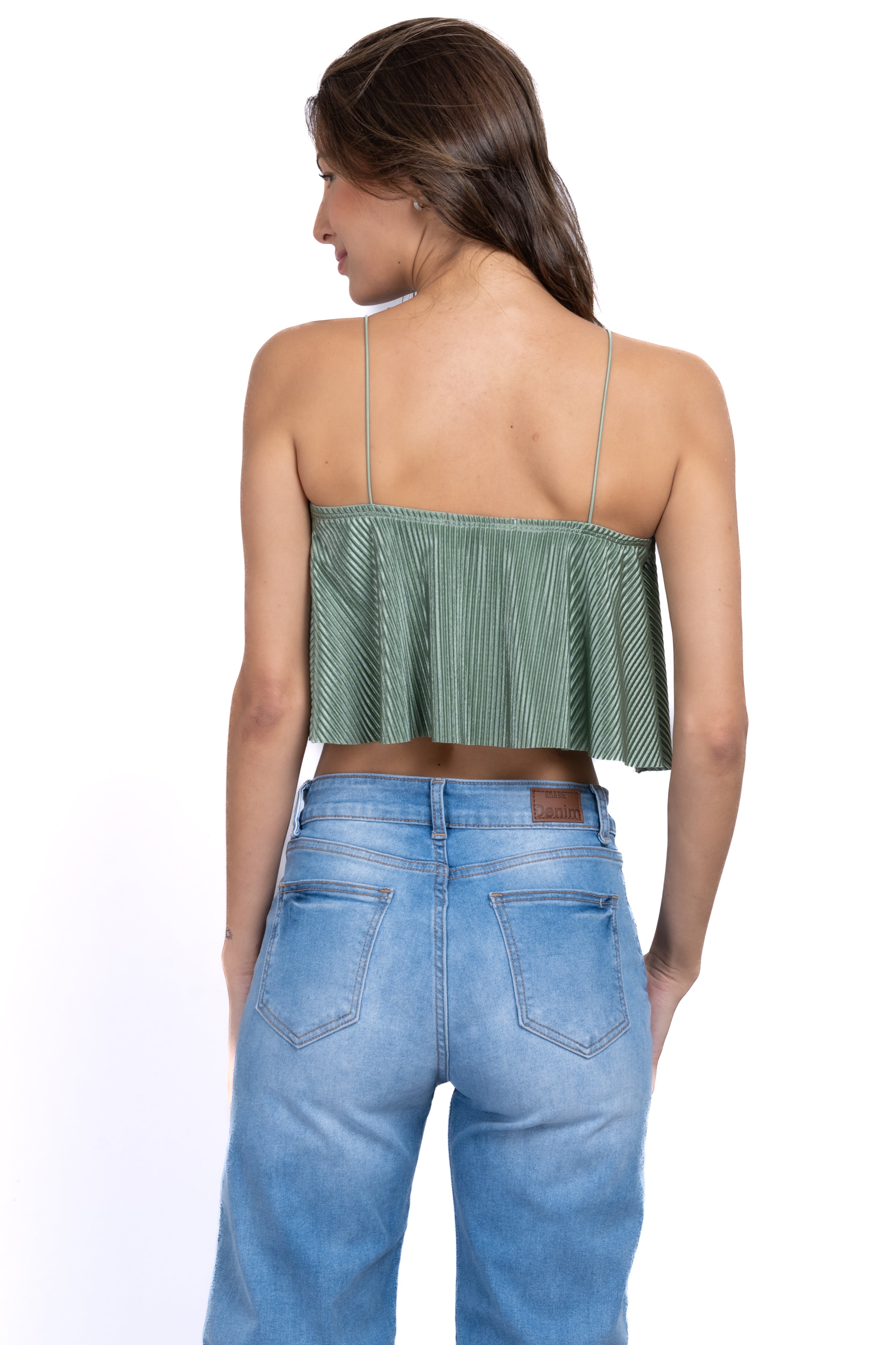 Top Crop Tejido Plisado Tirantes MENTA