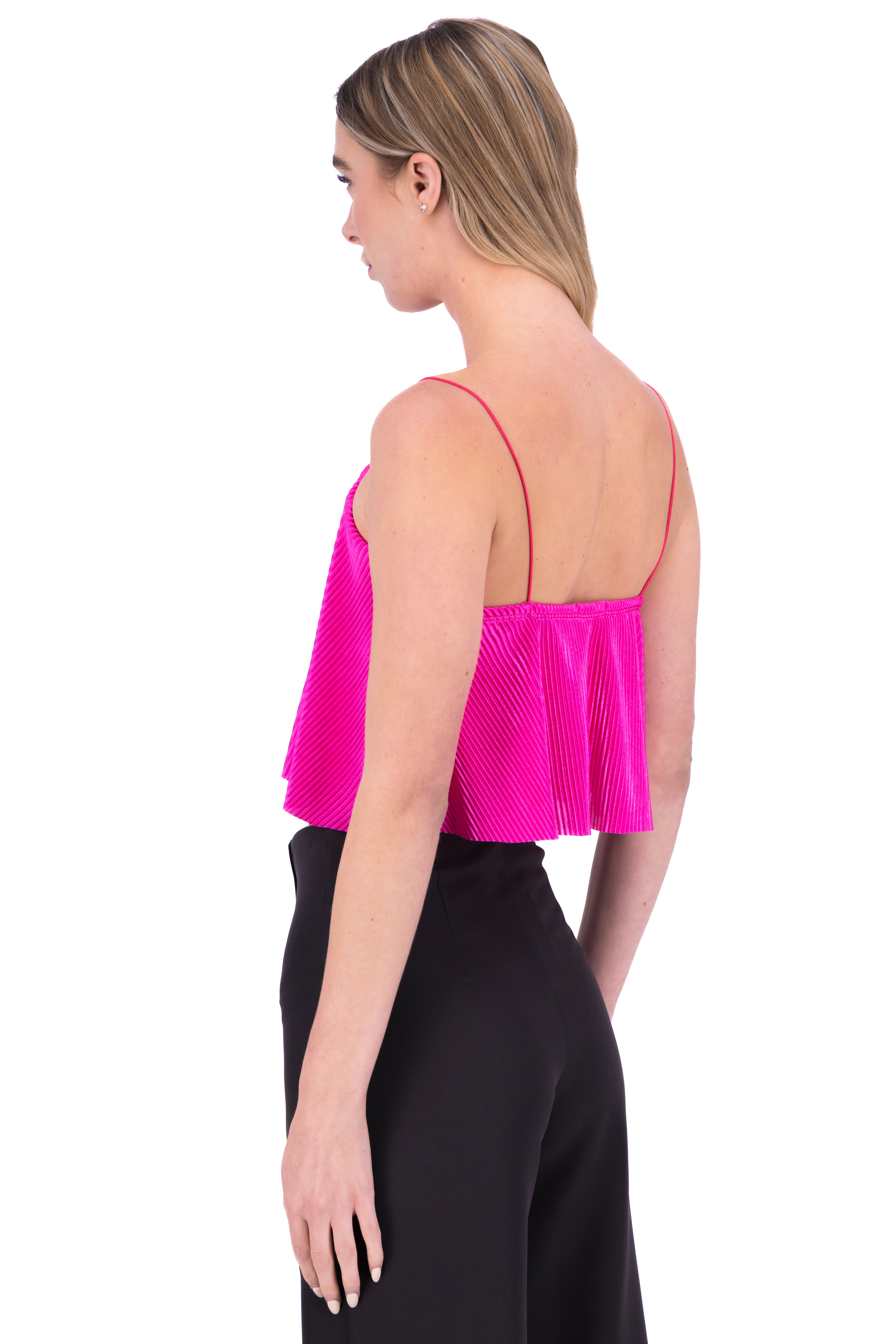 Top Crop Tejido Plisado Tirantes ROSA BRILLANTE