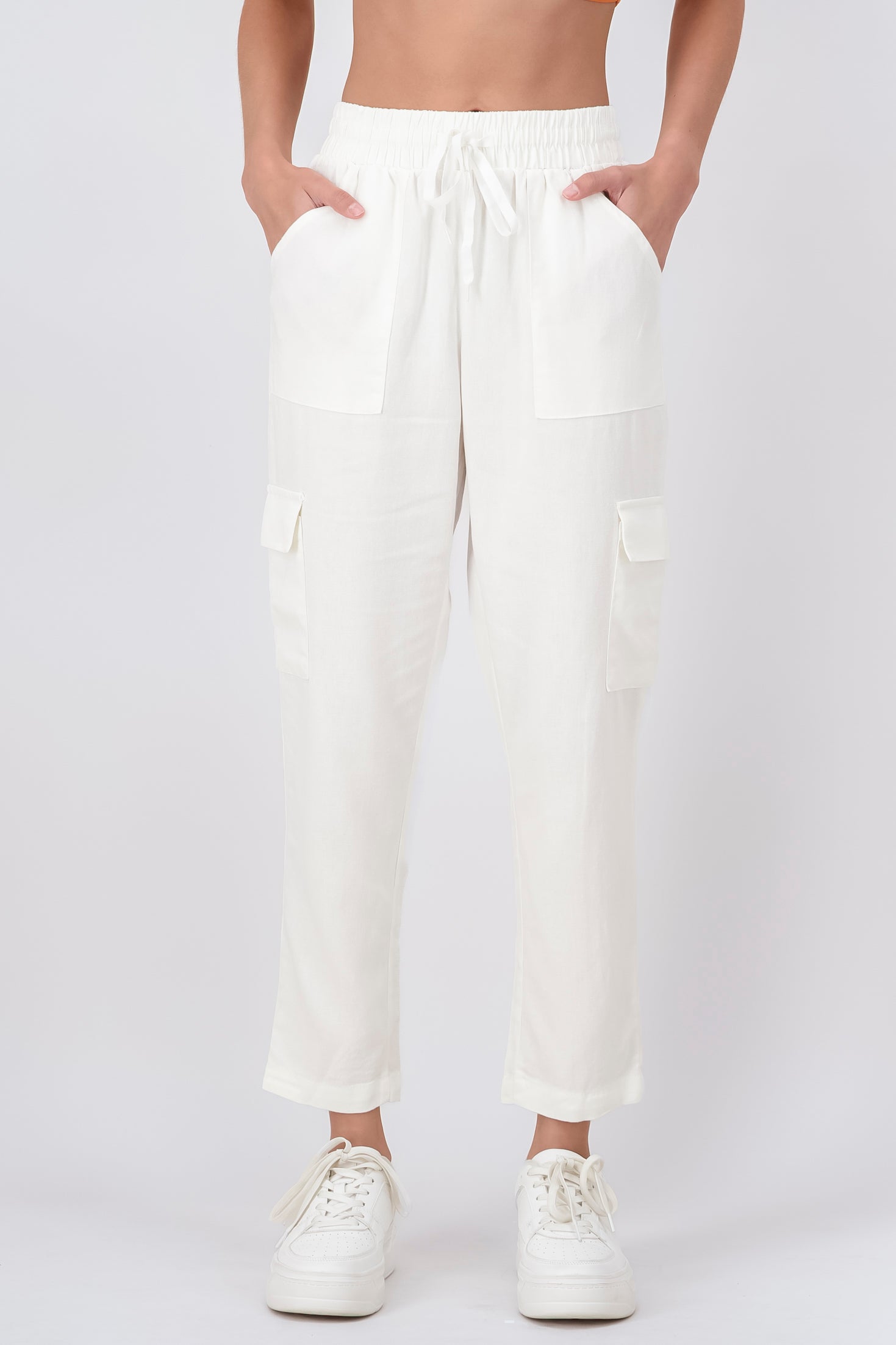 Pantalón cargo cintas cintura BLANCO