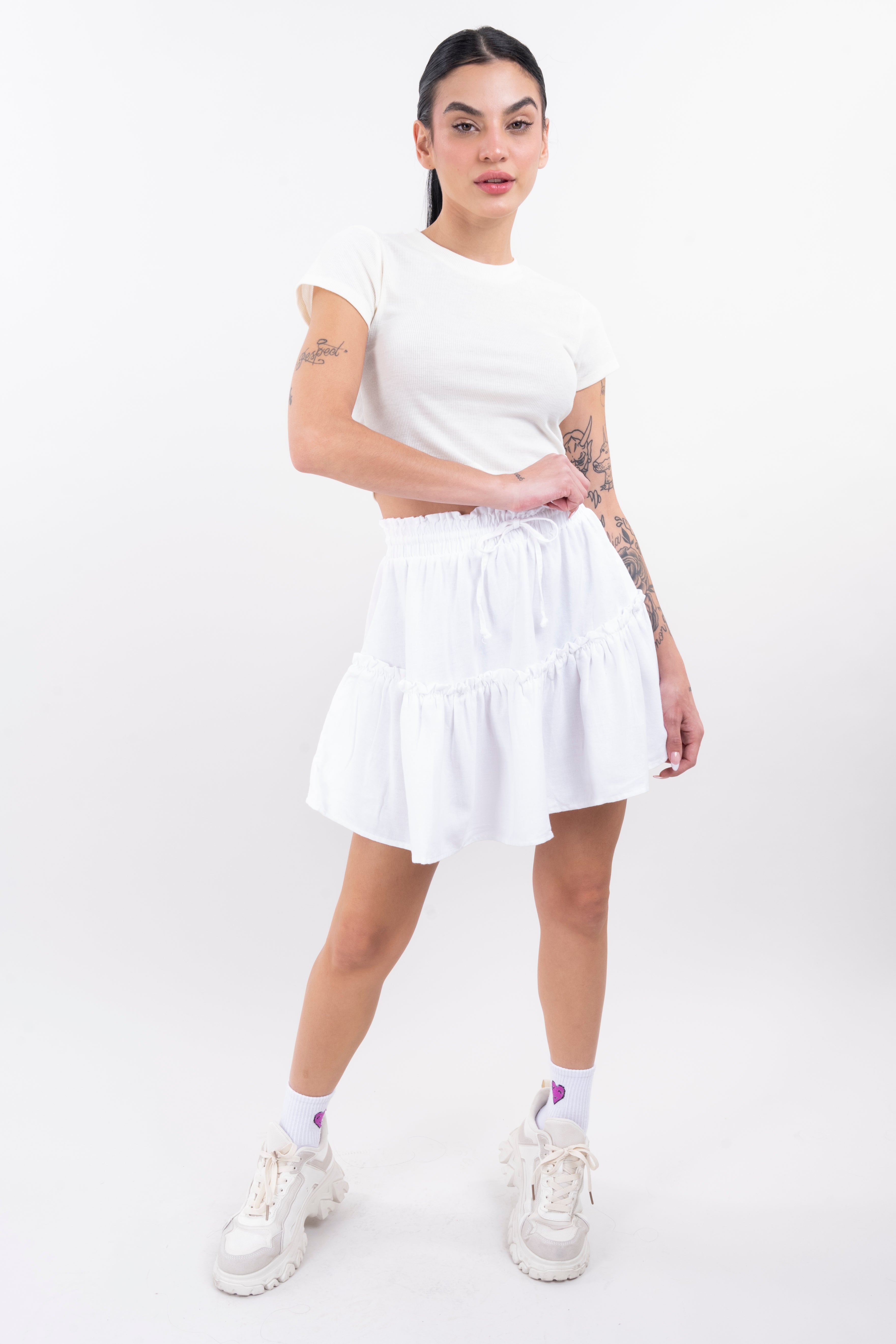 Falda mini cintura elástica olanes BLANCO