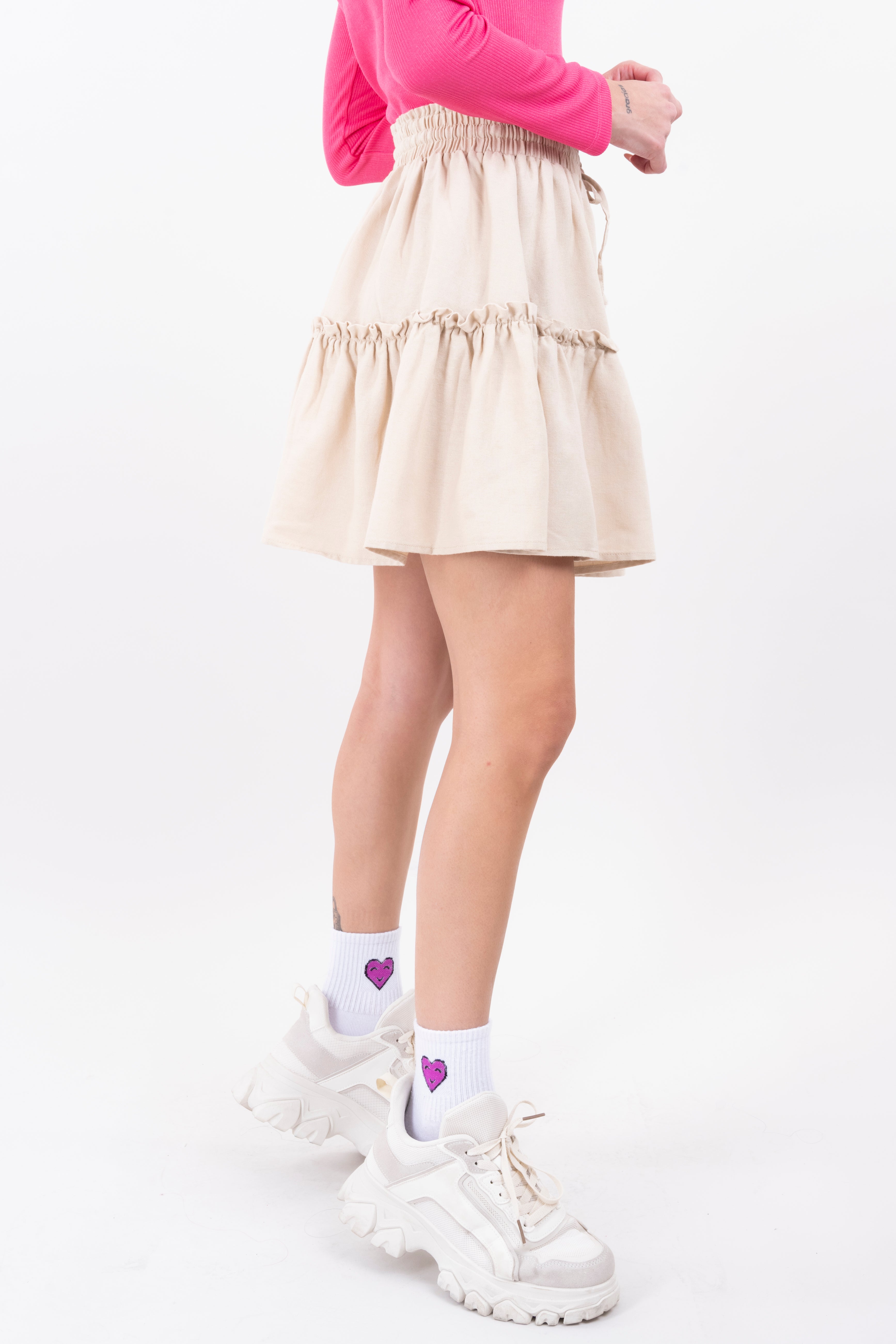 Falda mini cintura elástica olanes KHAKI
