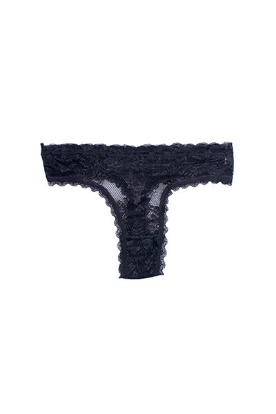 Elastic lace thong BLACK