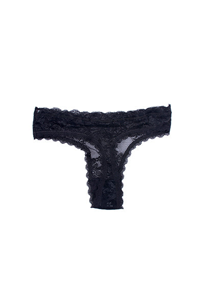 Elastic lace thong BLACK