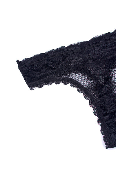 Elastic lace thong BLACK