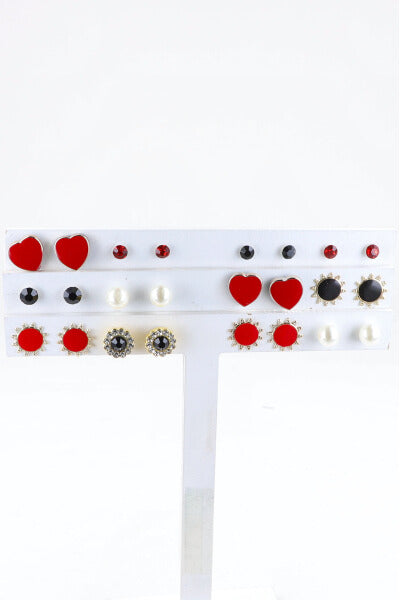 12 Pr Aretes Corazon ROJO