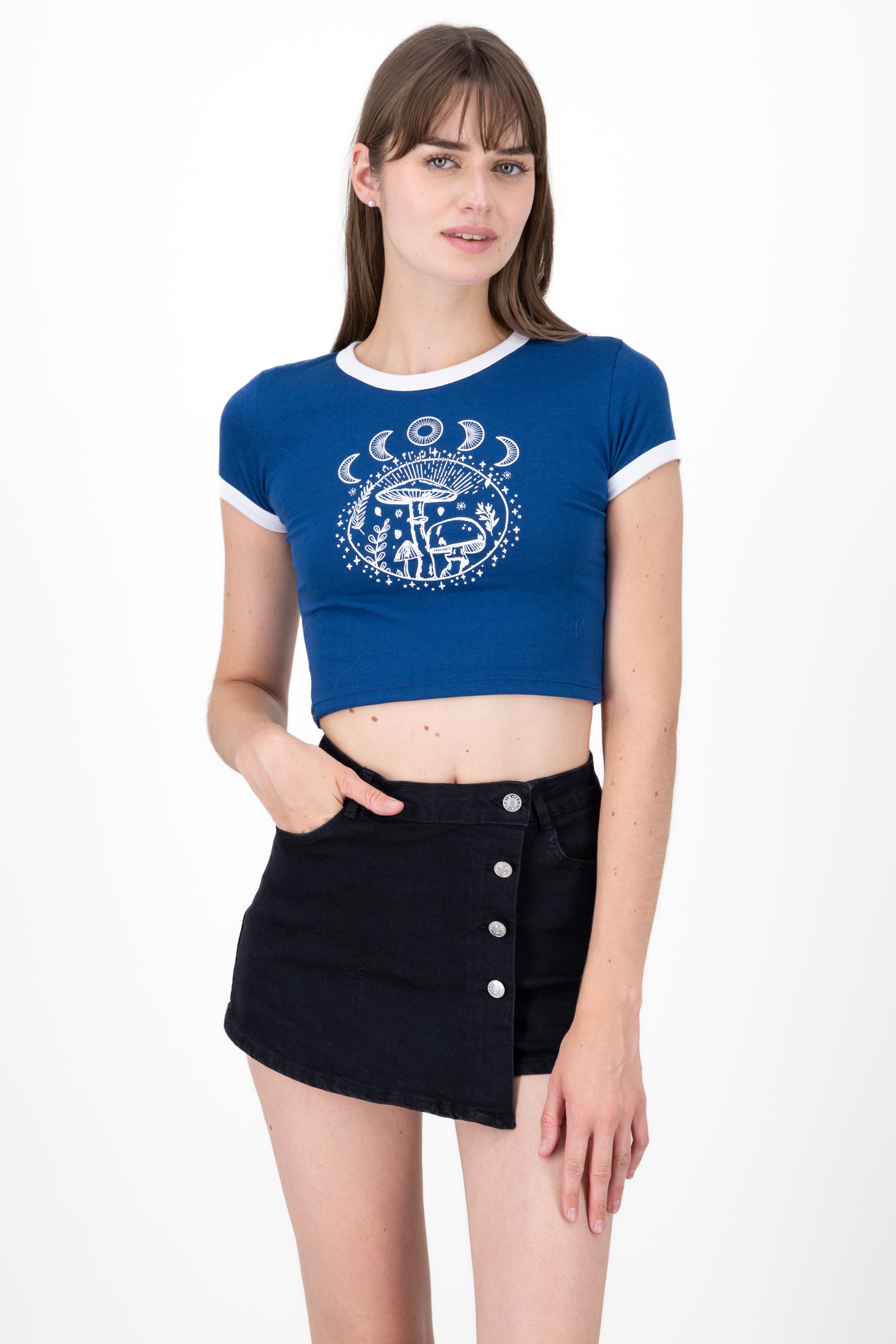 Playera Crop Hongos Lunas AZUL