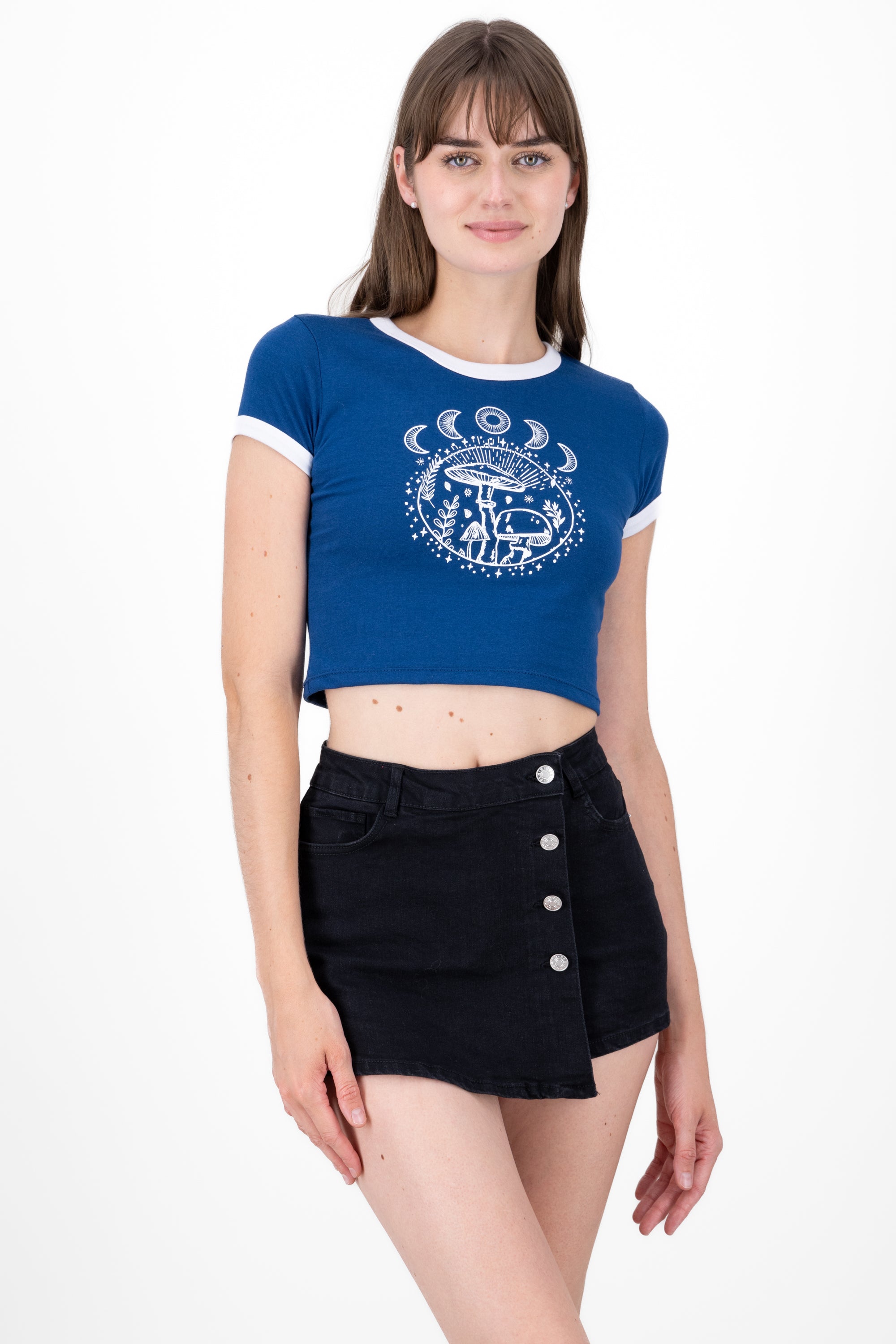 Playera Crop Hongos Lunas AZUL