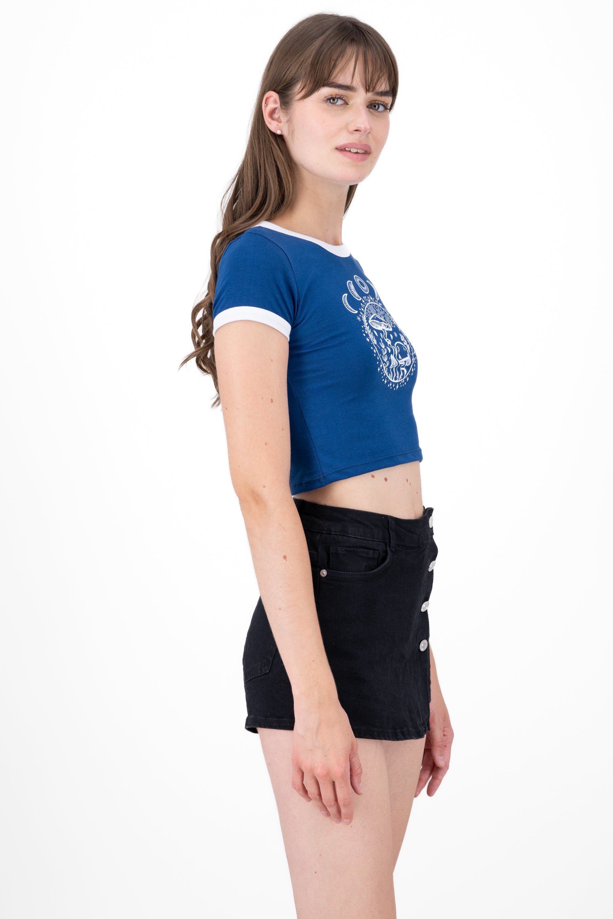 Playera Crop Hongos Lunas AZUL