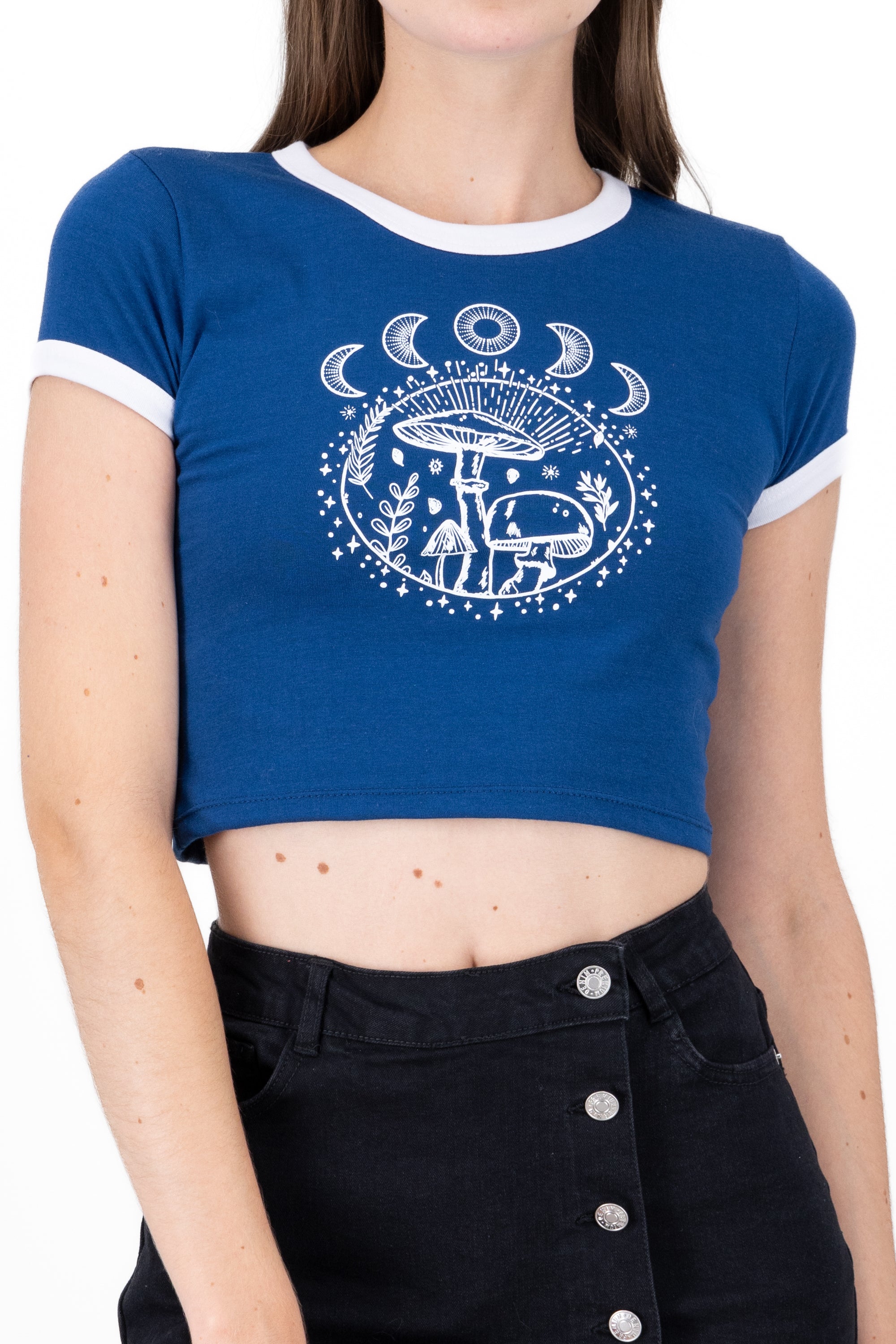 Playera Crop Hongos Lunas AZUL