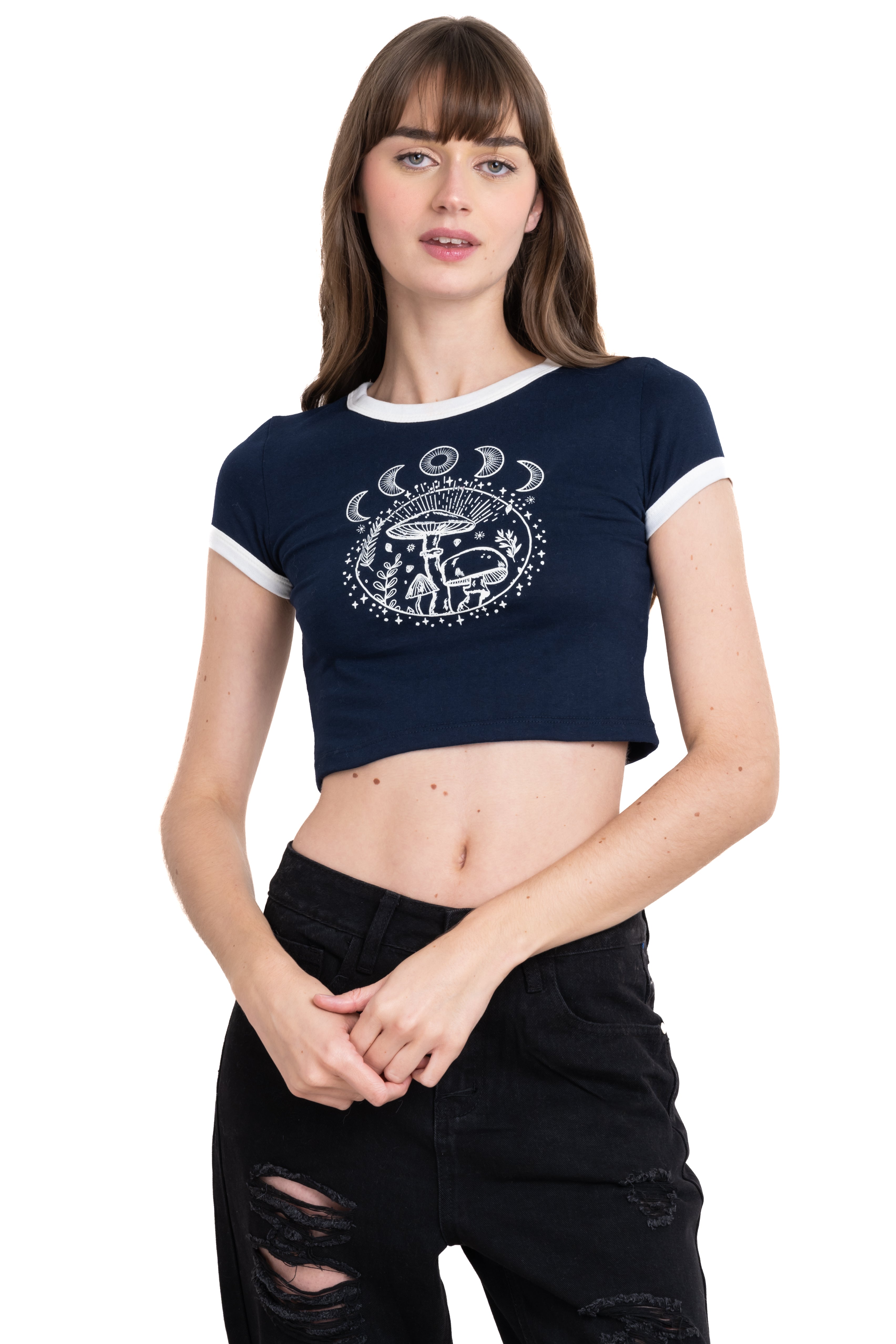 Playera Crop Hongos Lunas MARINO COMBO