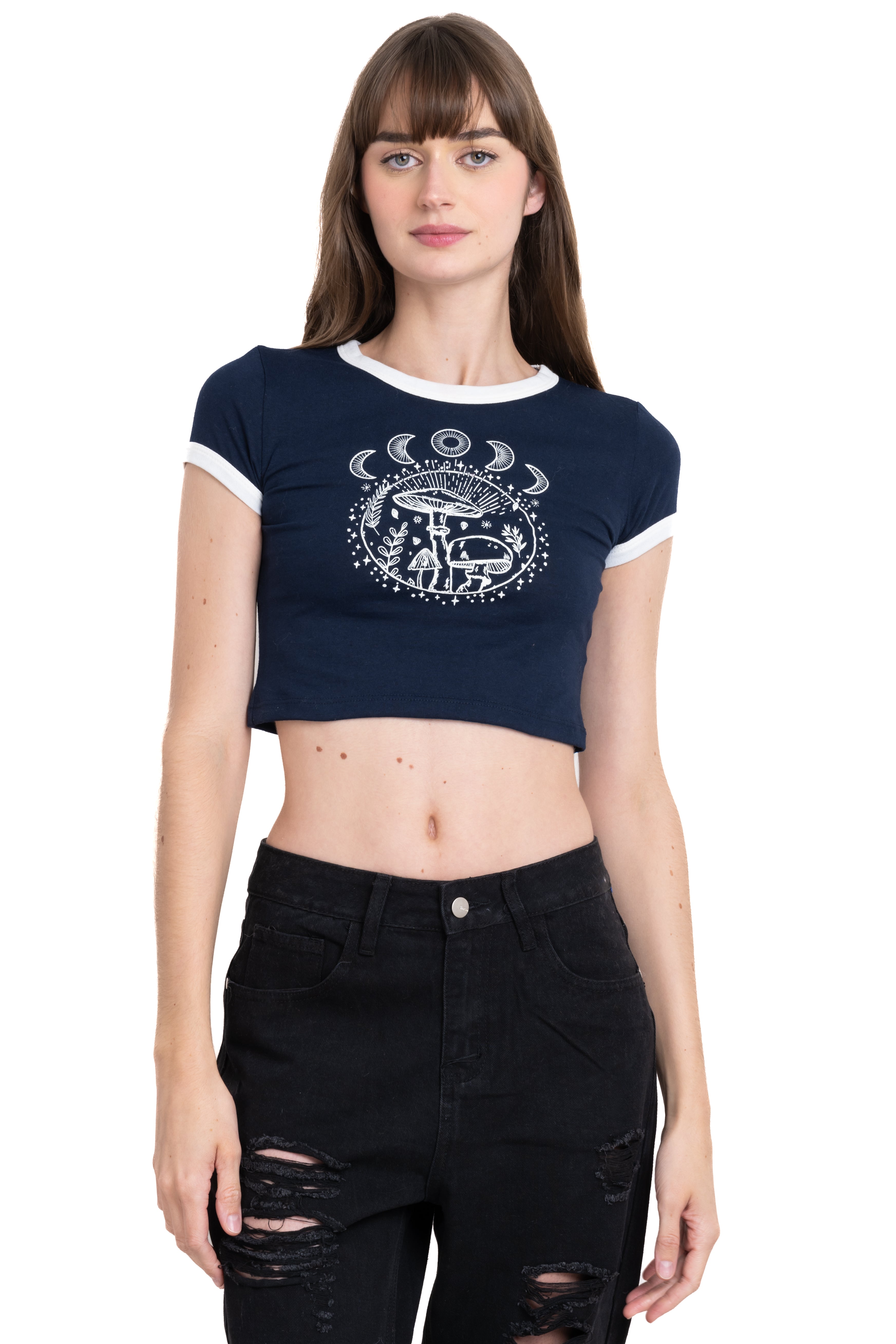 Playera Crop Hongos Lunas MARINO COMBO