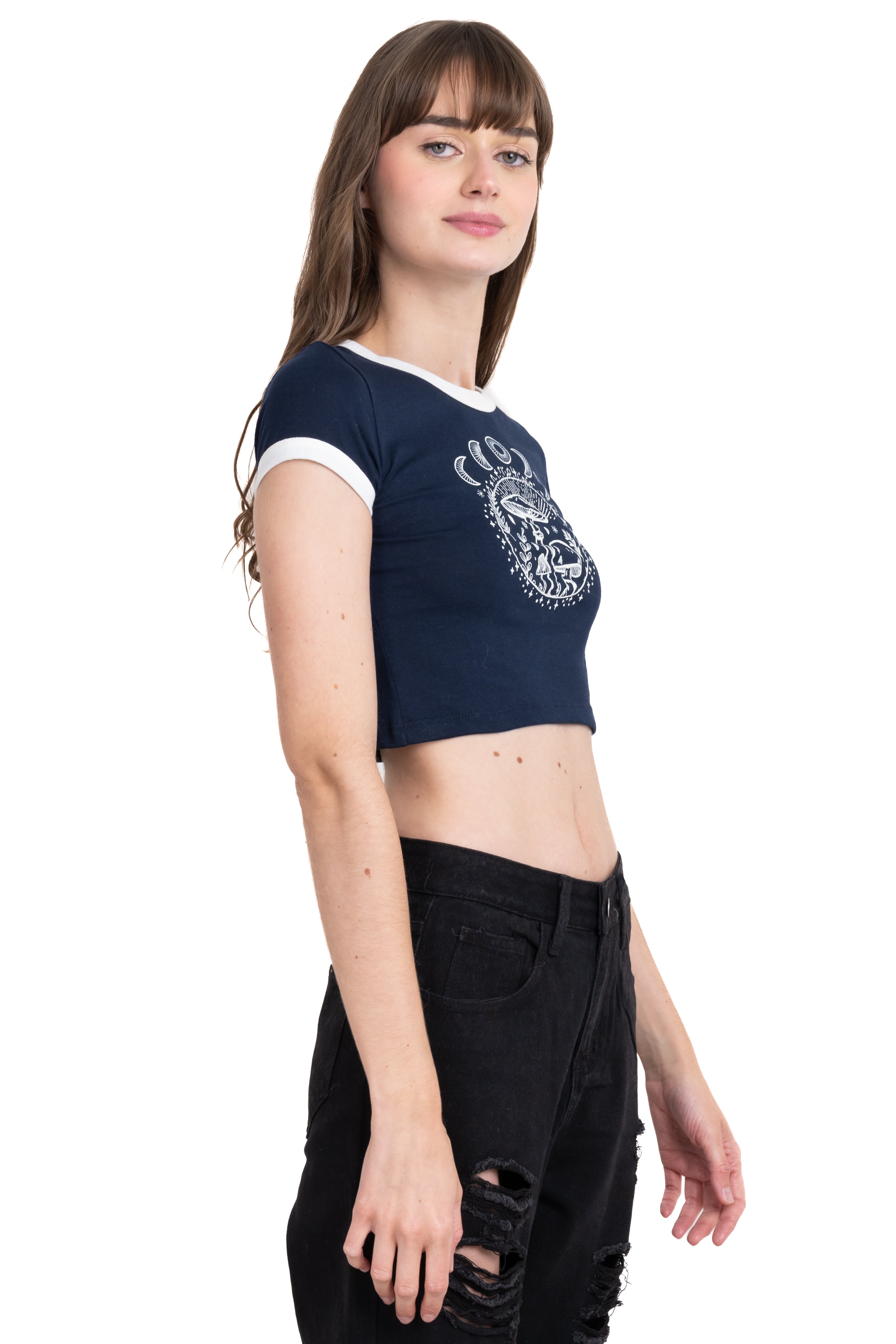 Playera Crop Hongos Lunas MARINO COMBO