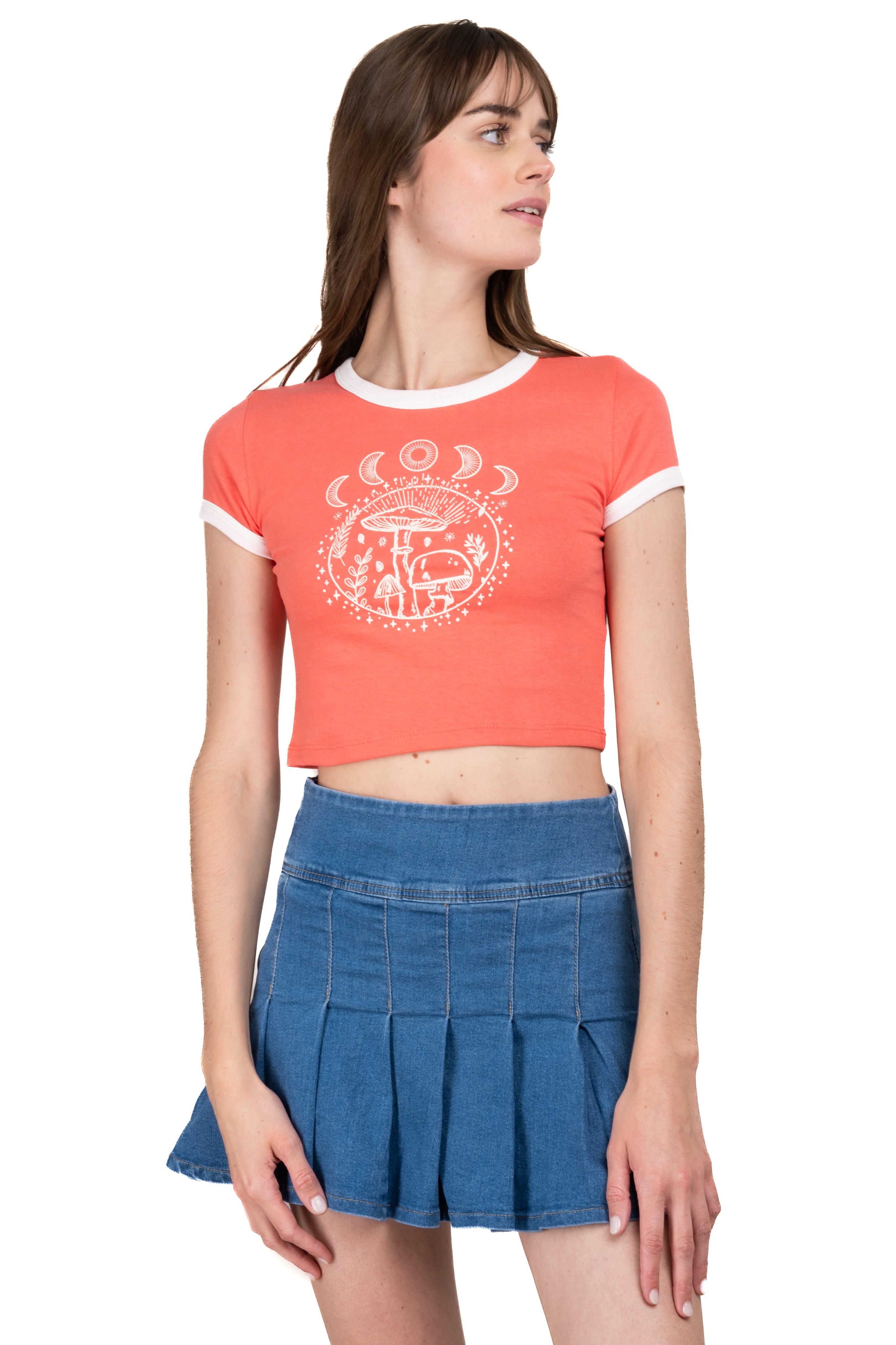 Playera Crop Hongos Lunas CORAL