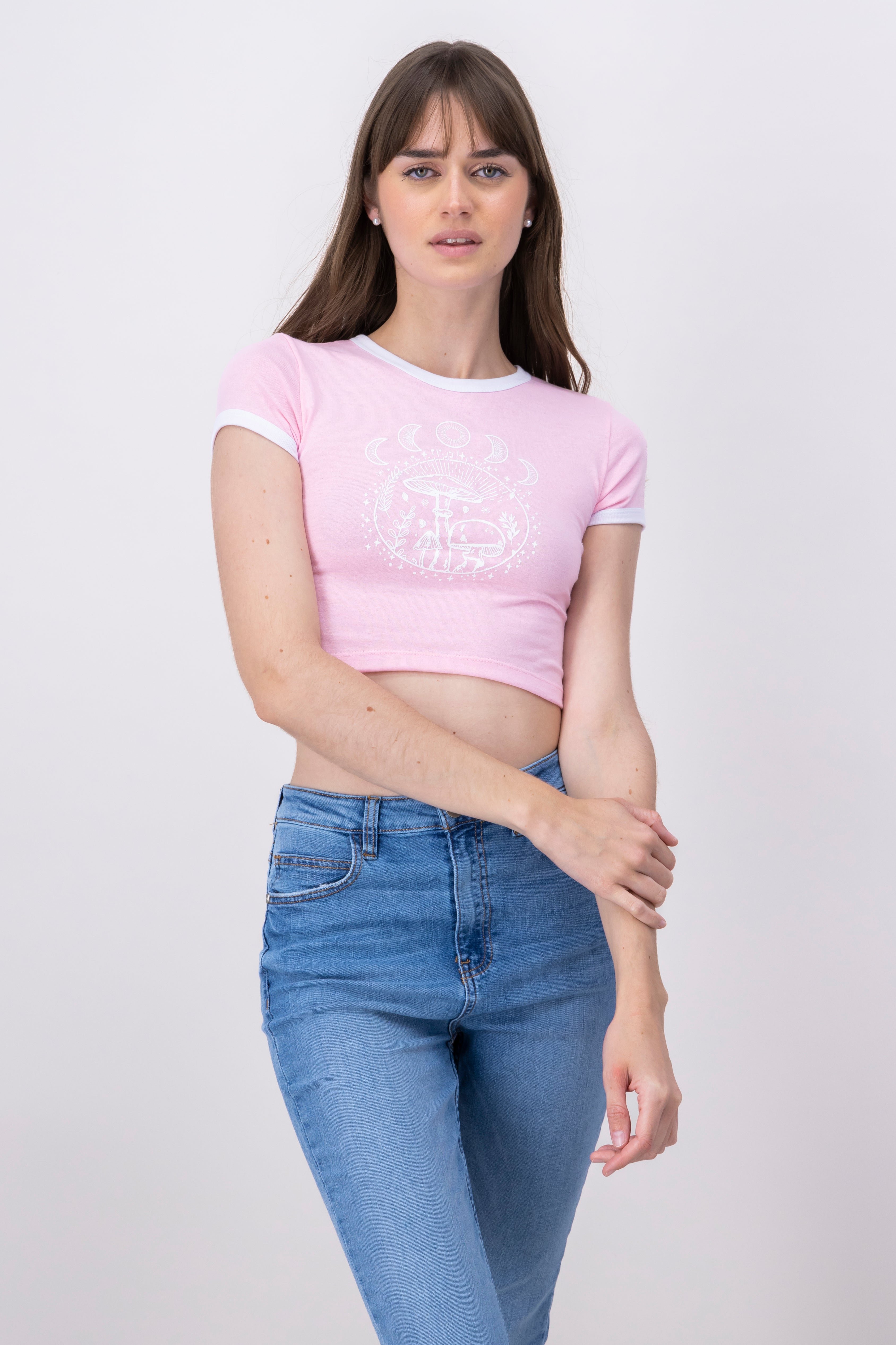 Playera Crop Hongos Lunas ROSA