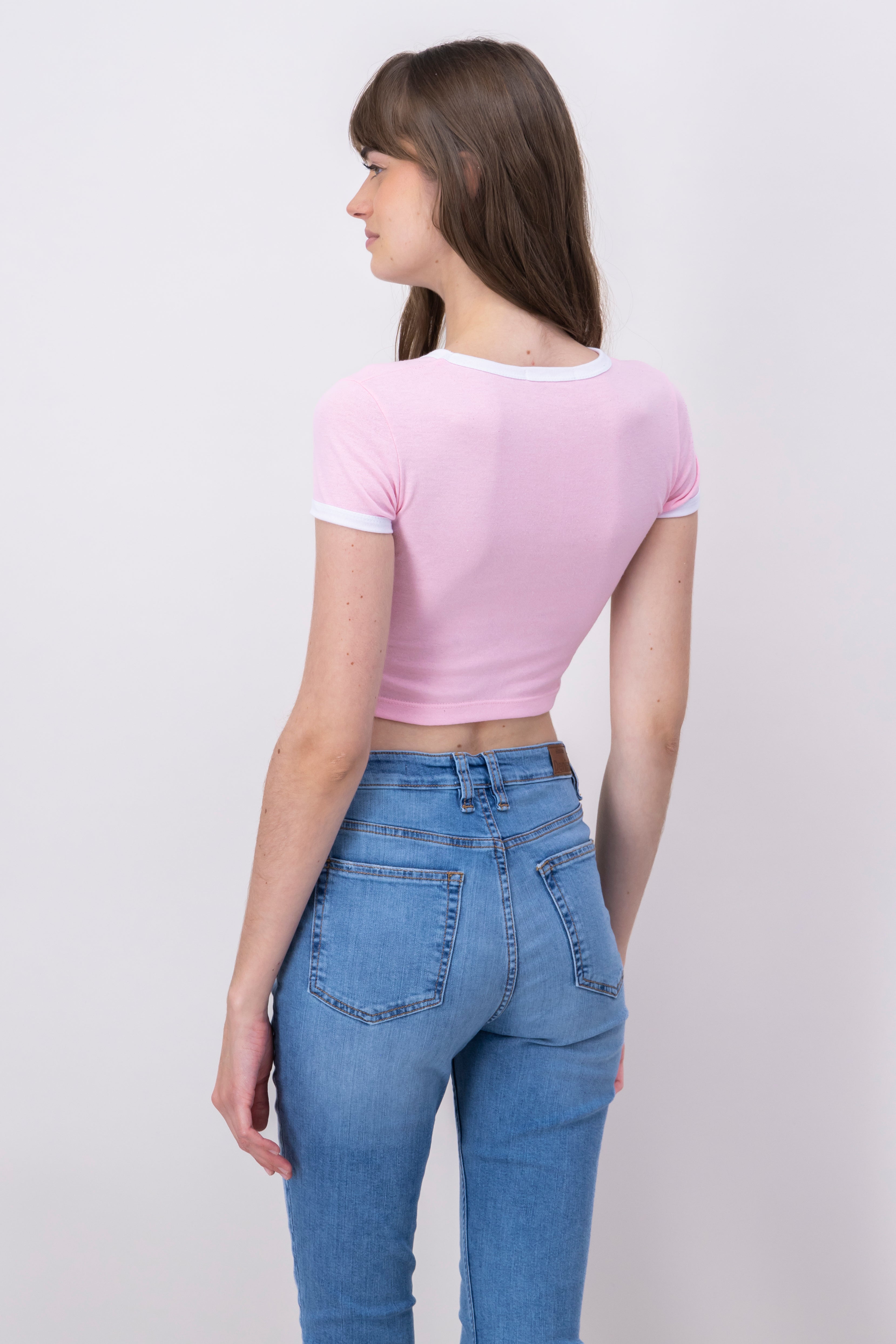 Playera Crop Hongos Lunas ROSA