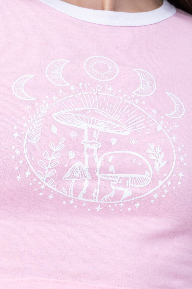 Playera Crop Hongos Lunas ROSA