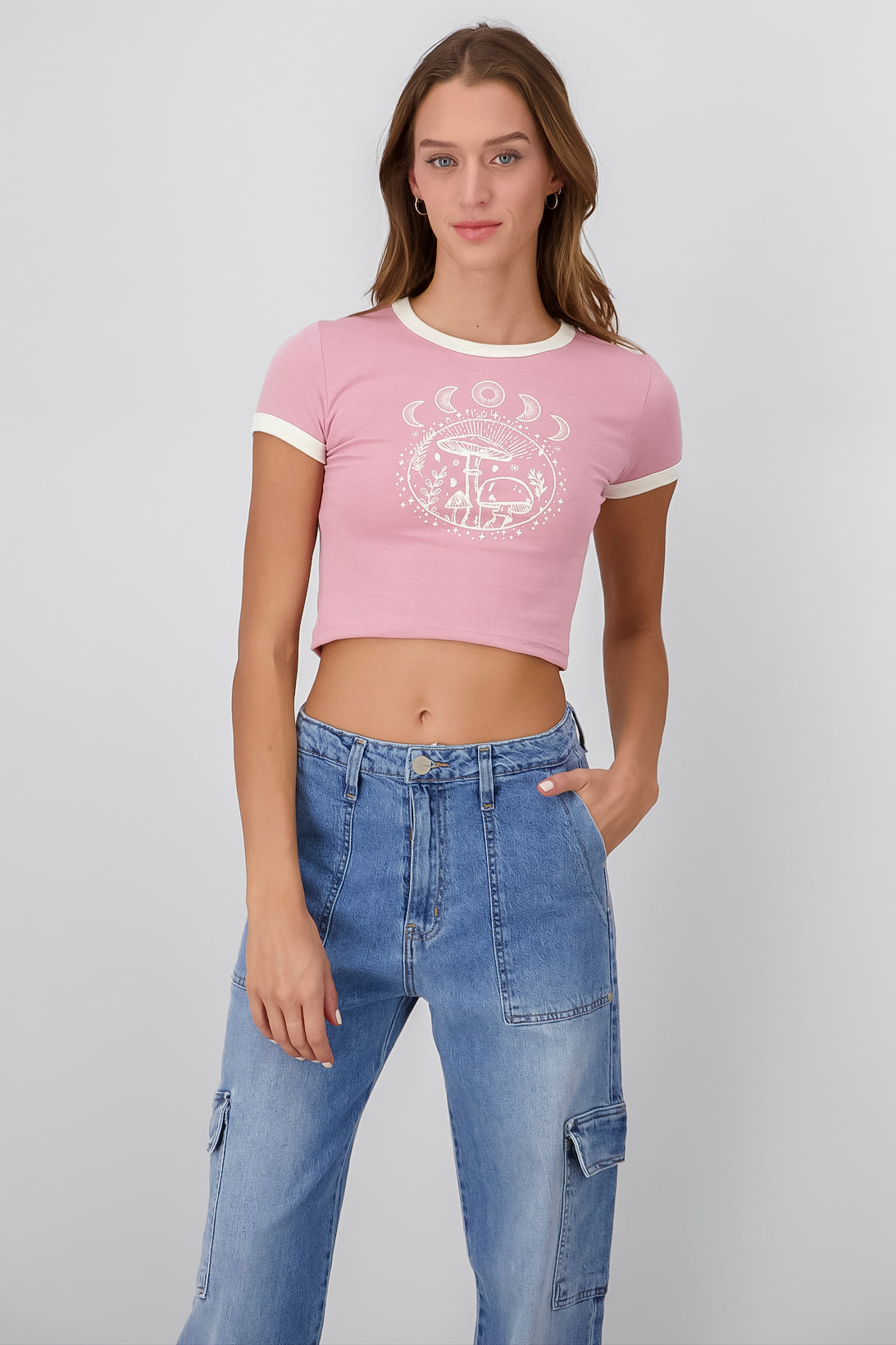 Playera Crop Hongos Lunas PALO DE ROSA