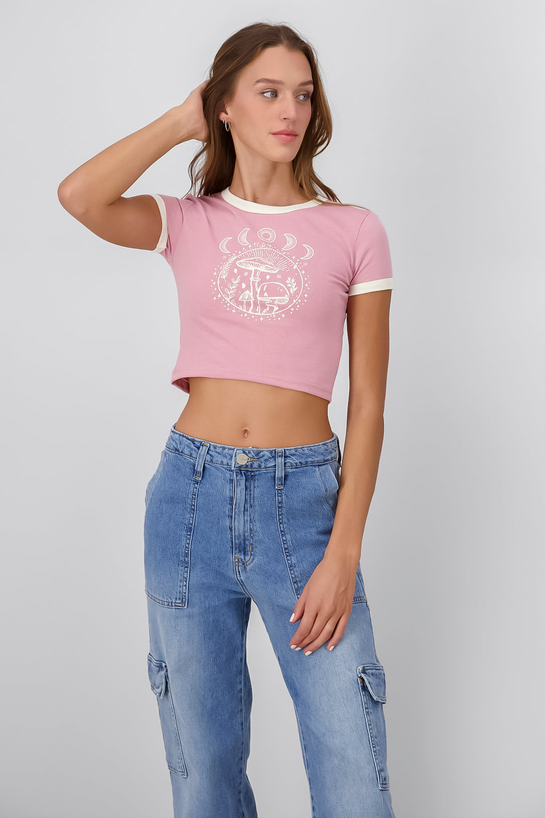 Playera Crop Hongos Lunas PALO DE ROSA