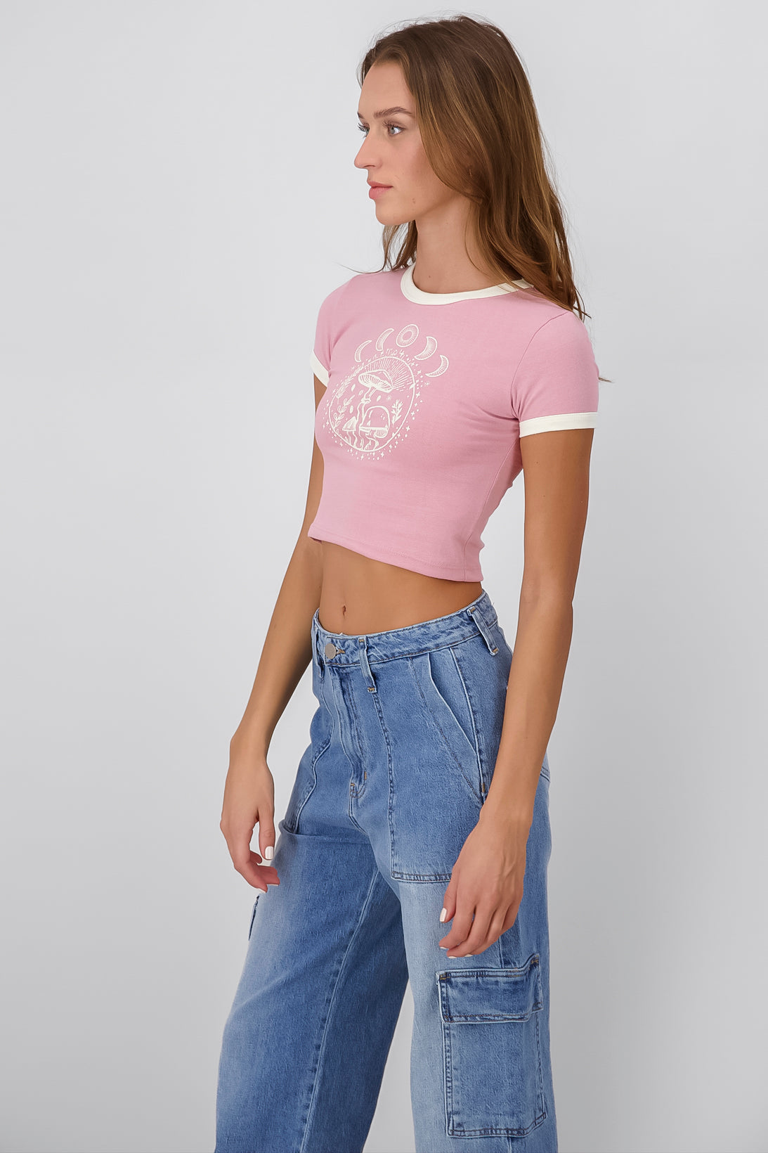 Playera Crop Hongos Lunas PALO DE ROSA