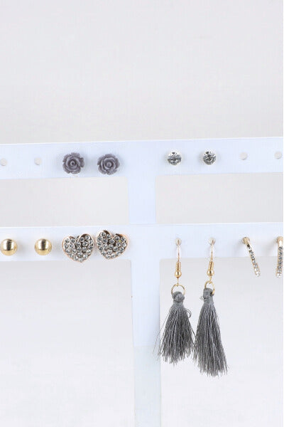 6PR earrings heart tassel GREY