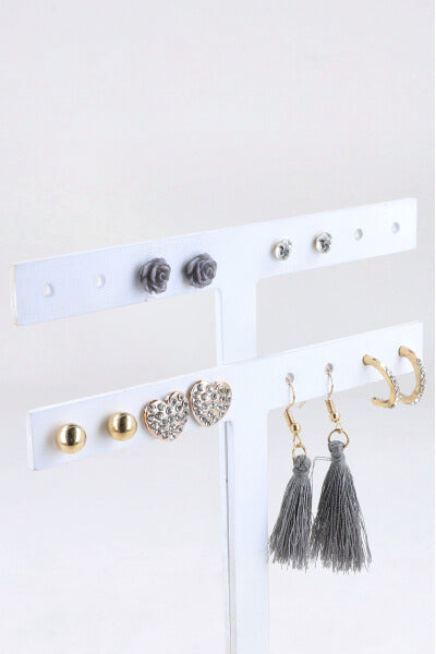 6PR earrings heart tassel GREY