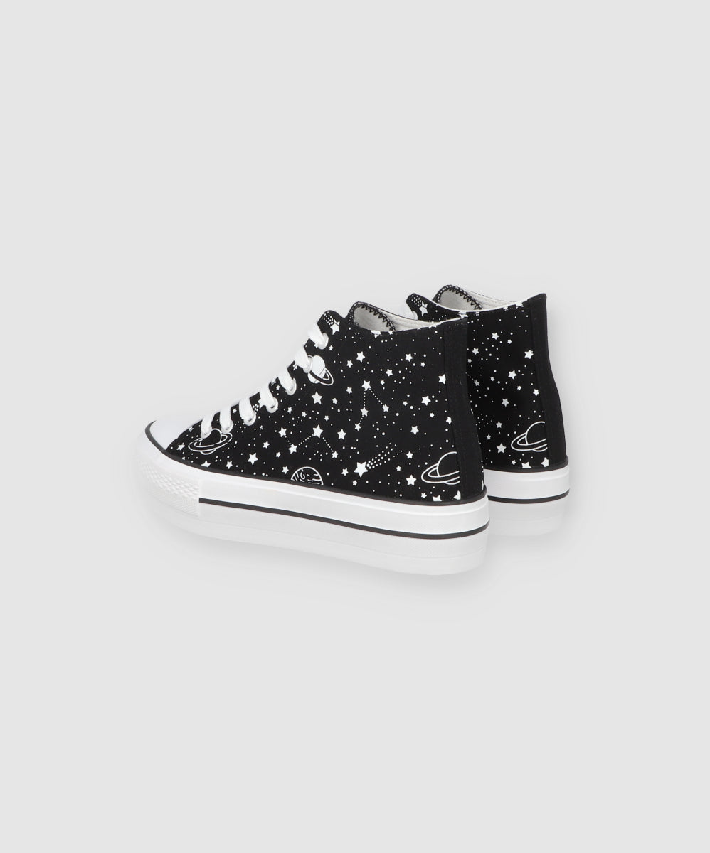 Tenis Canvas Galaxia Plataforma NEGRO