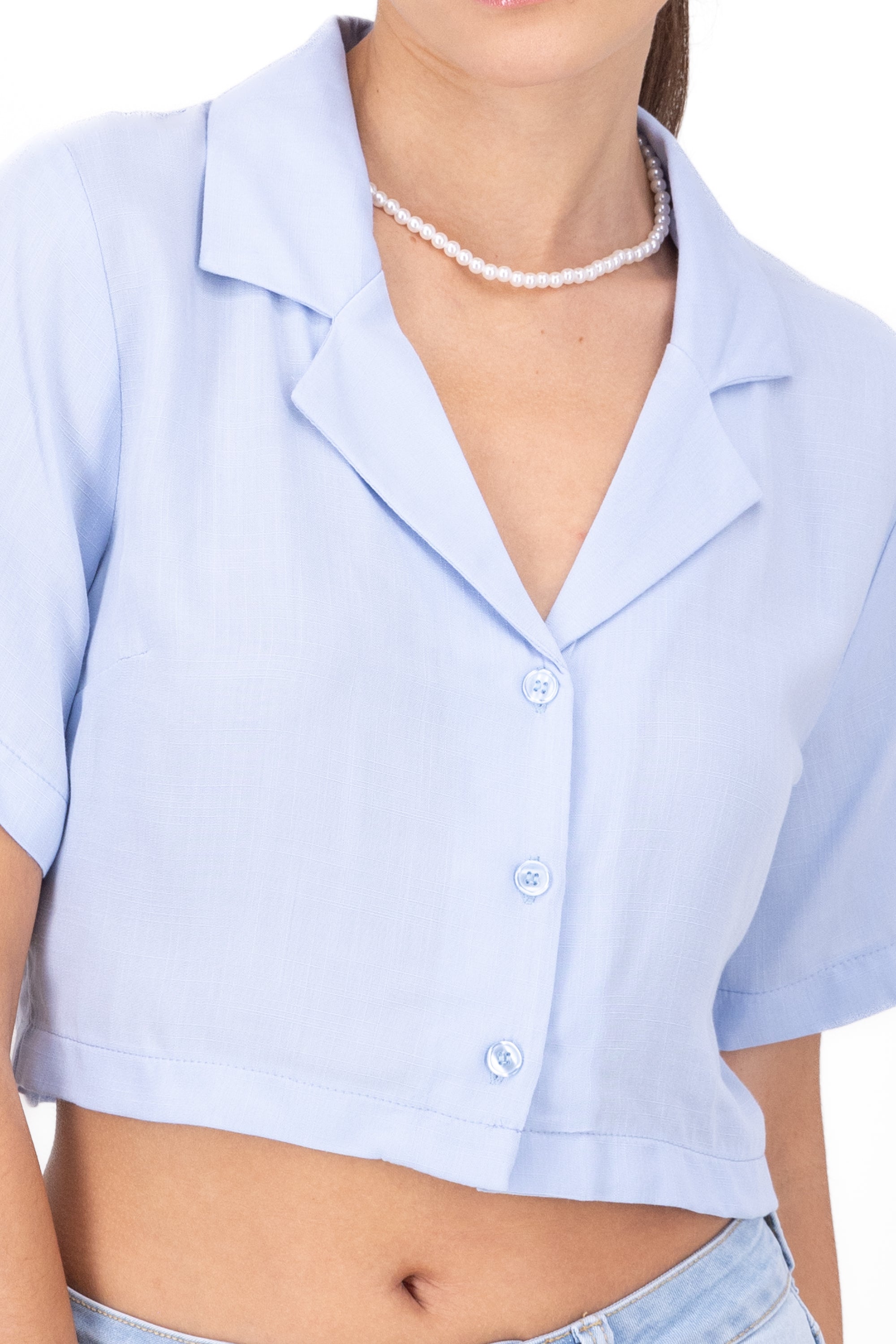 Camisa crop lisa AZUL PASTEL