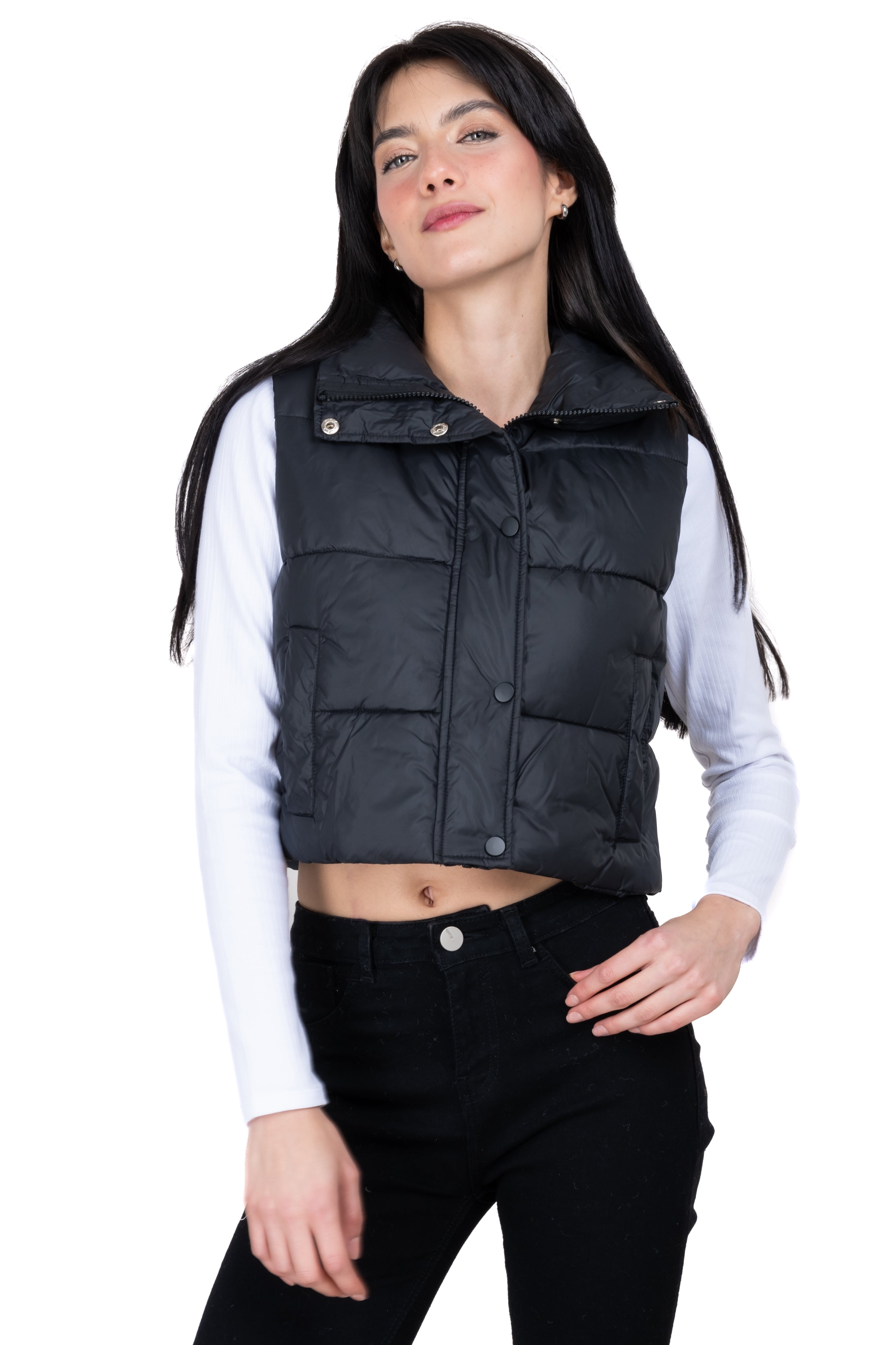 Chaleco crop puffer monocolor NEGRO