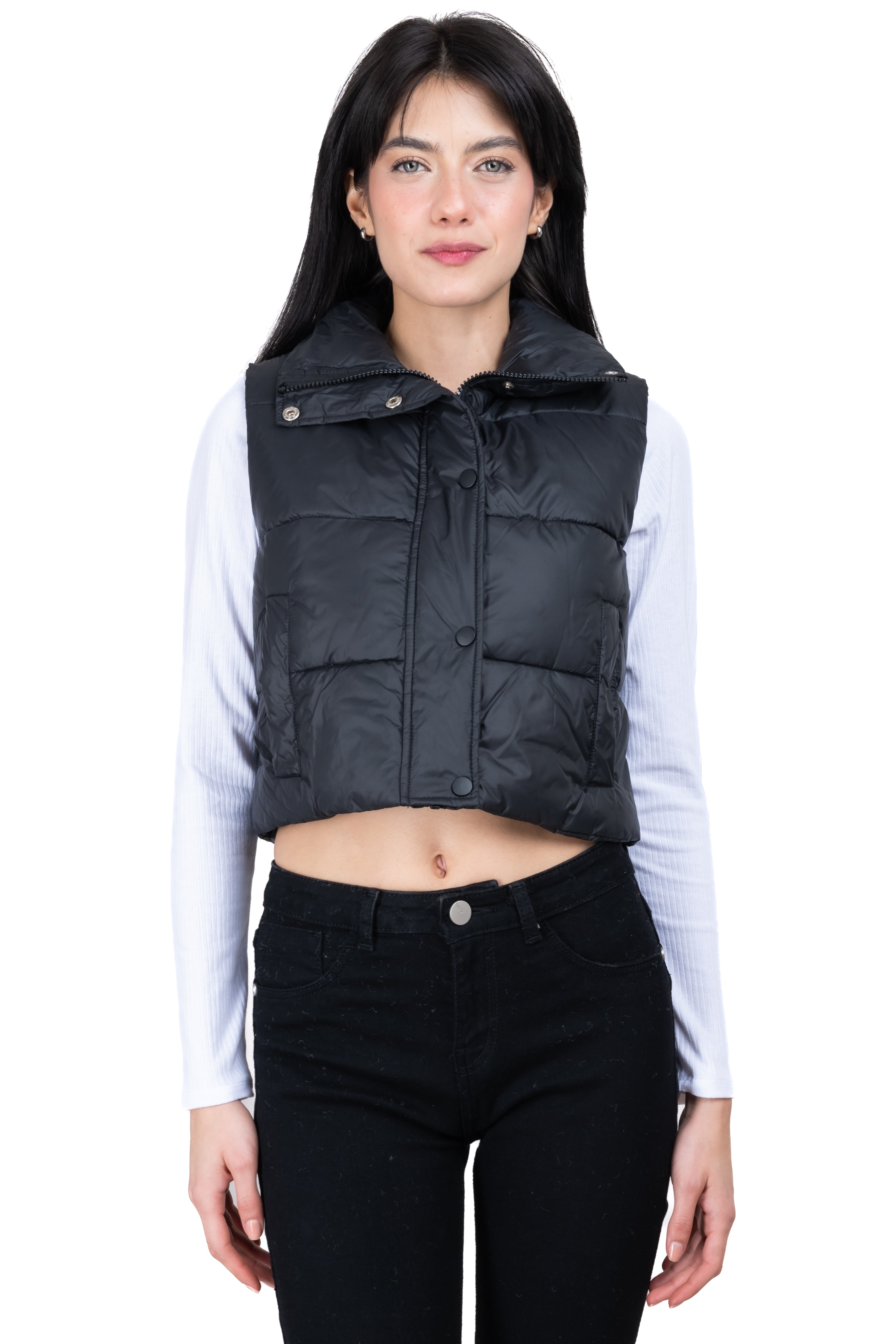 Chaleco crop puffer monocolor NEGRO