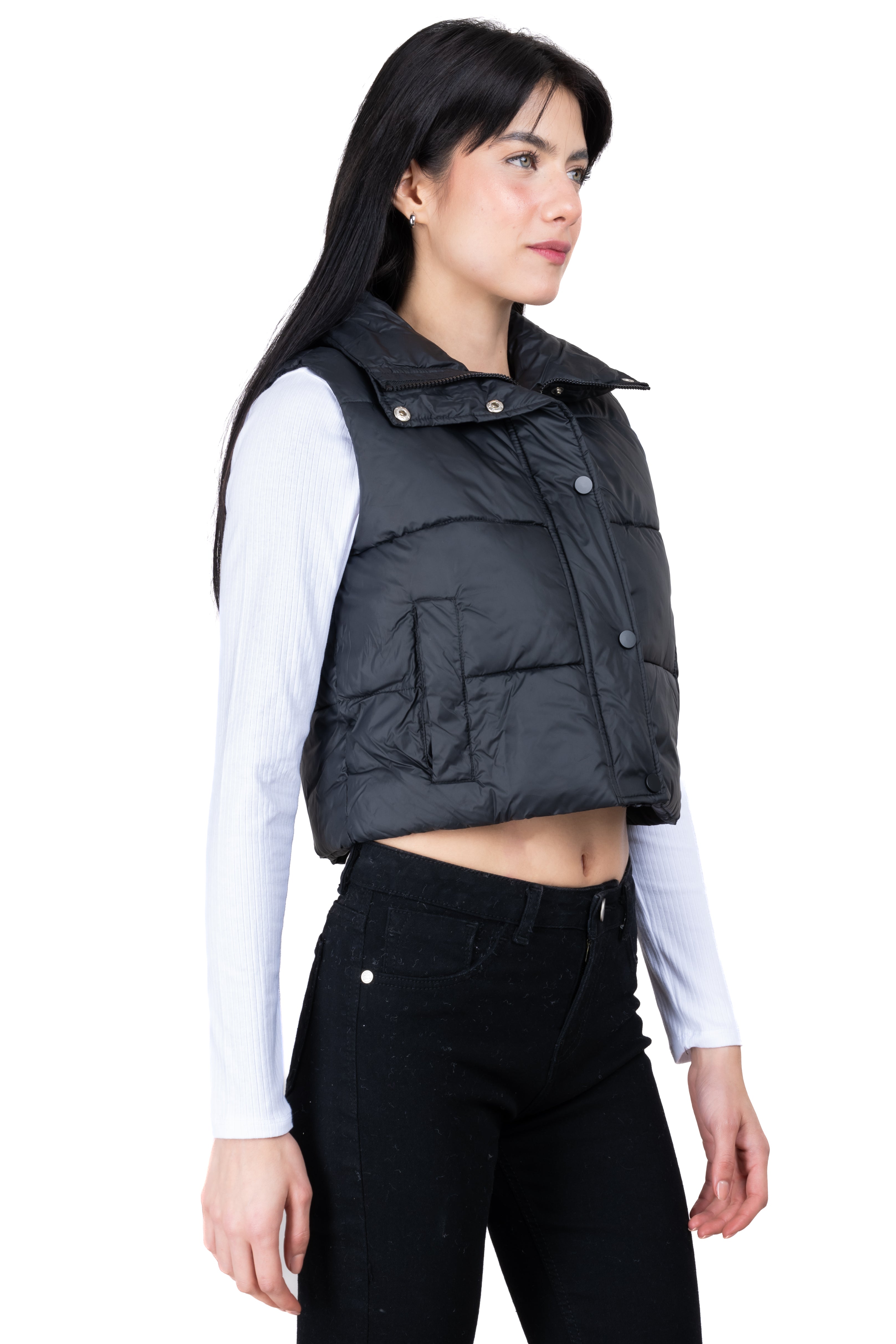 Chaleco crop puffer monocolor NEGRO