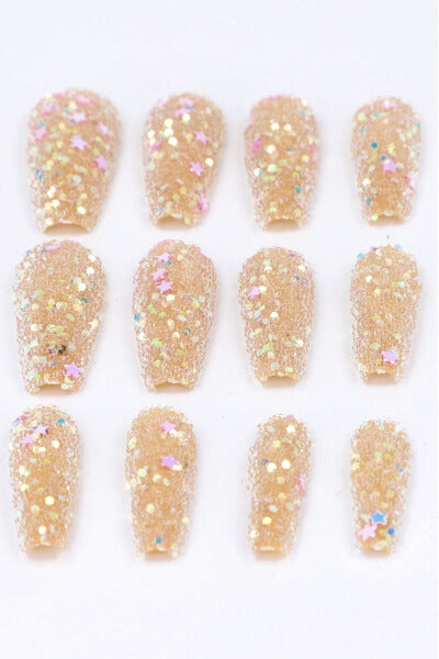 Set 12 uñas postizas chunky estrellas ORO