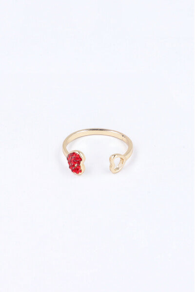 Double Heart Open Ring RED