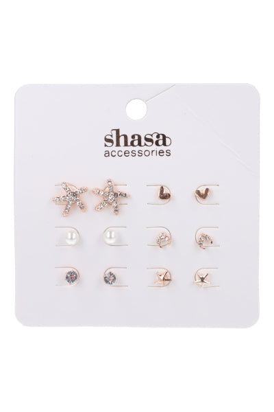 Set 6 Pares Aretes Studs ORO ROSA