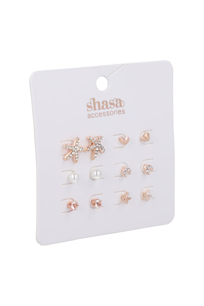 Set 6 Pares Aretes Studs ORO ROSA