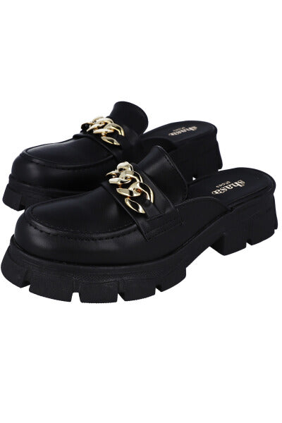 Loafers mula efecto piel cadena NEGRO