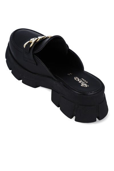 Loafers mula efecto piel cadena NEGRO