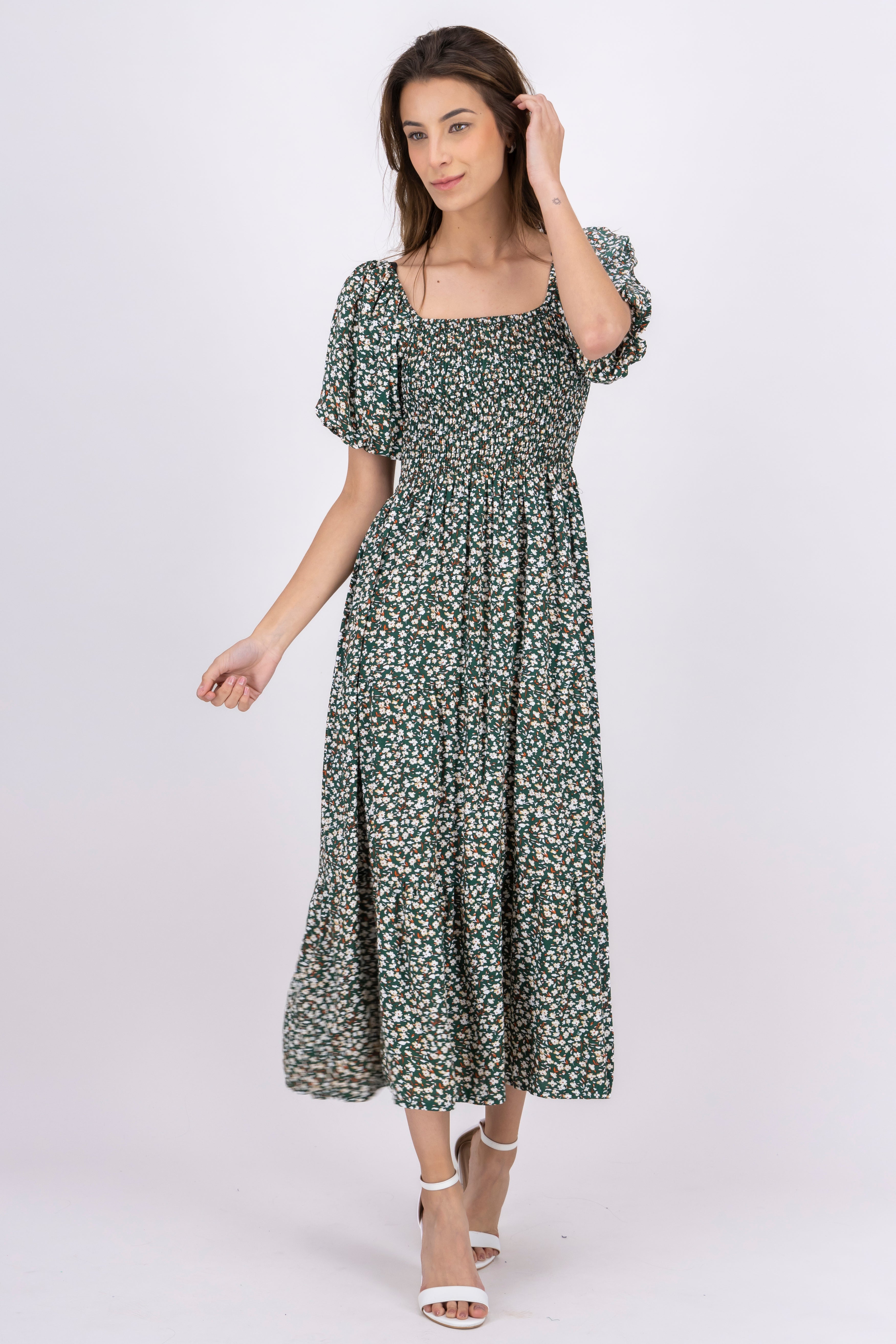 Maxi Dress Bulled Flowers Combo green