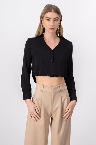 Crop shirt neckline BLACK