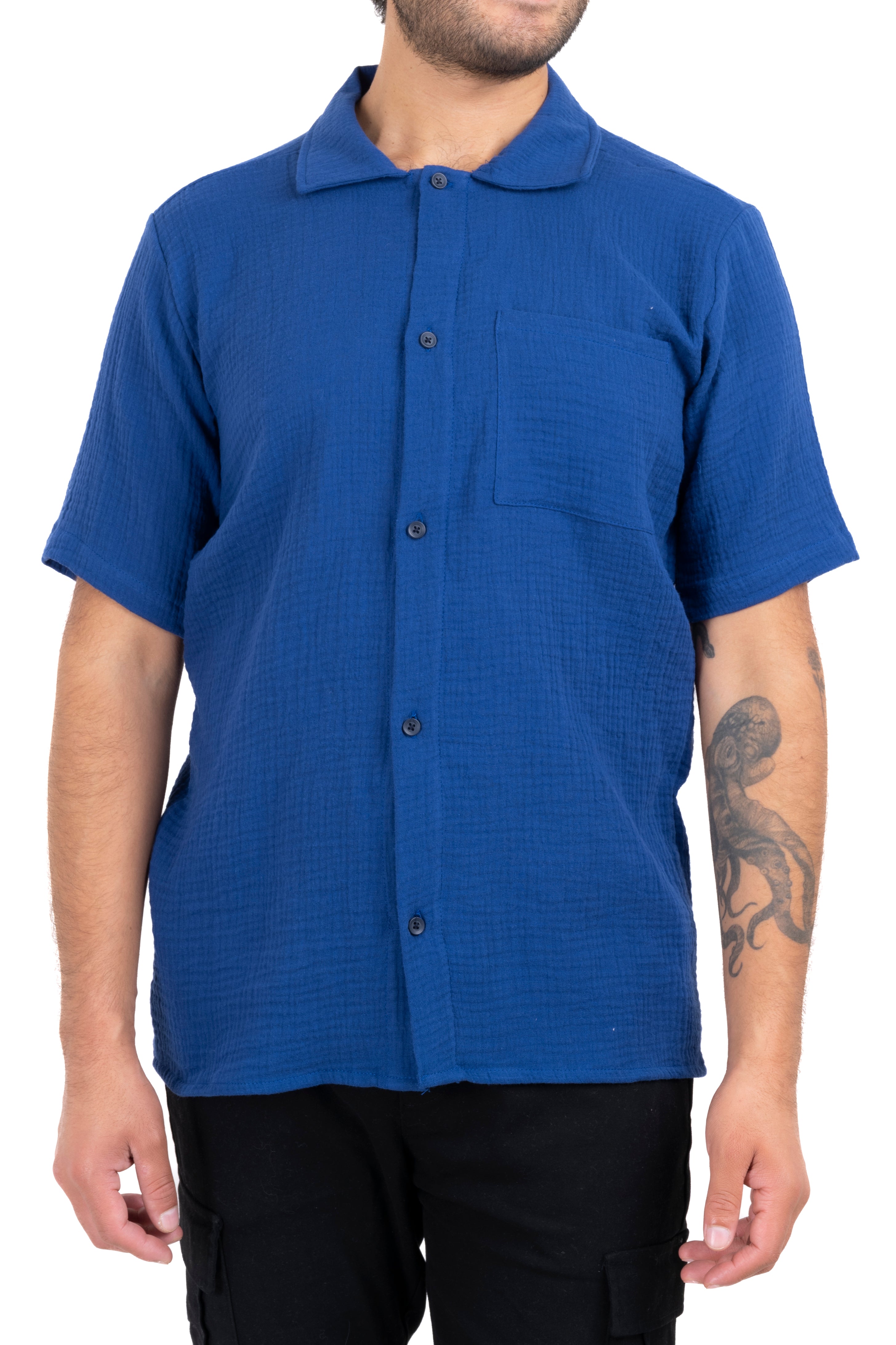 Camisa manga corta textura AZUL REY