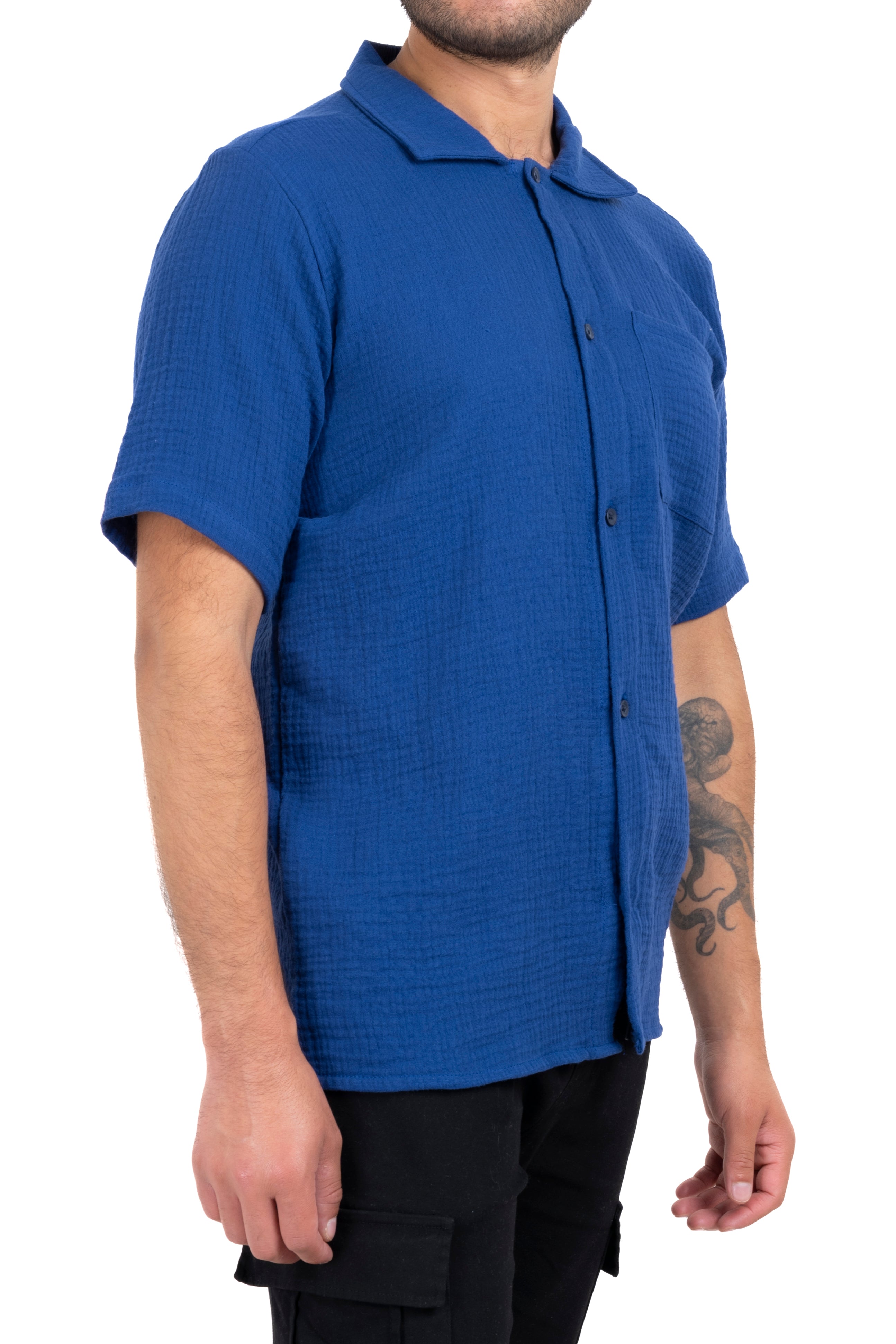 Camisa manga corta textura AZUL REY