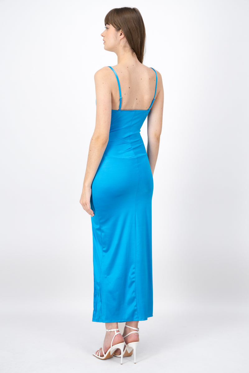 MIDI SATTIN OPENING DRESS TURQUOISE