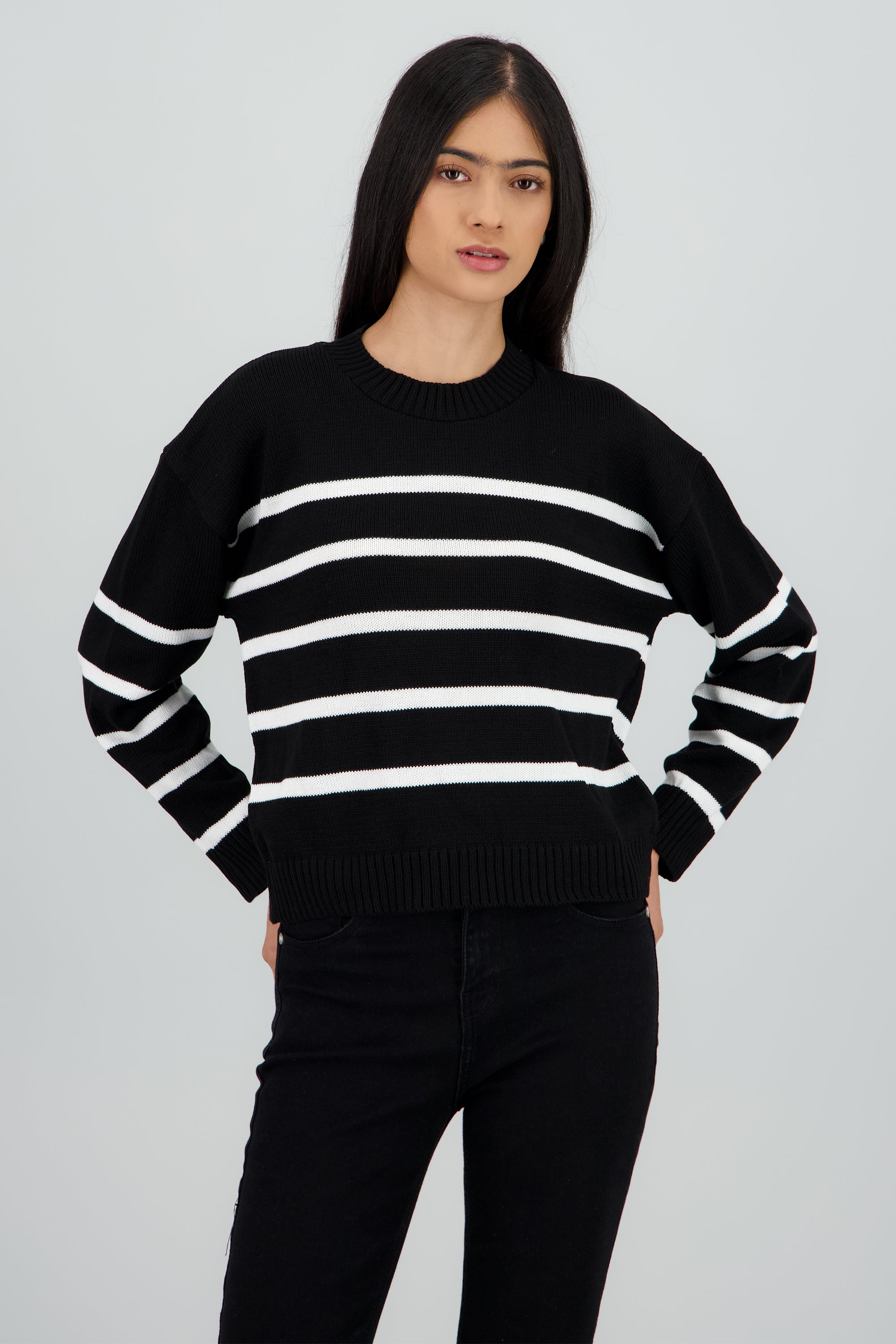 Suéter tejido rayas bicolor NEGRO COMBO