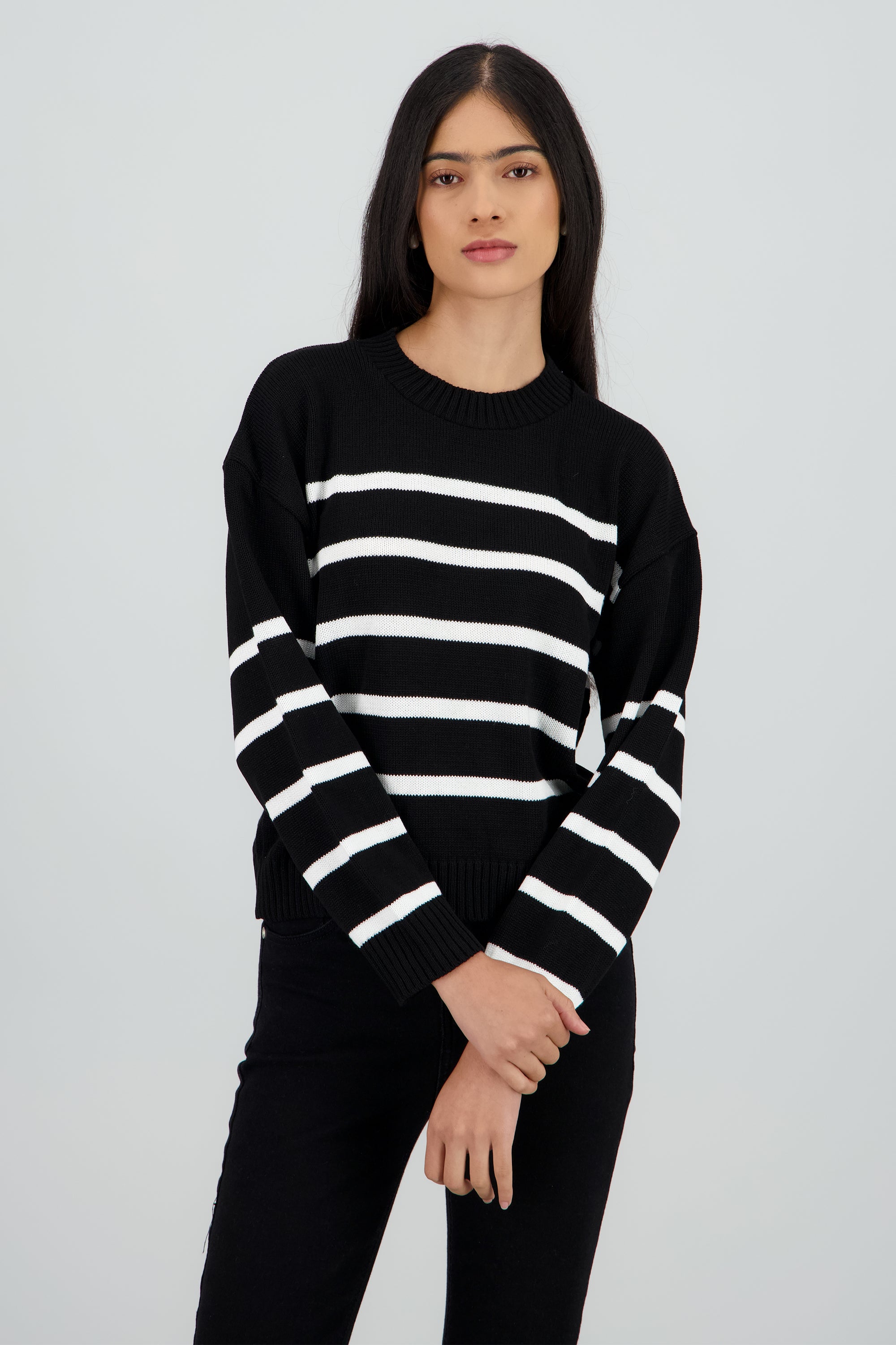 Suéter tejido rayas bicolor NEGRO COMBO