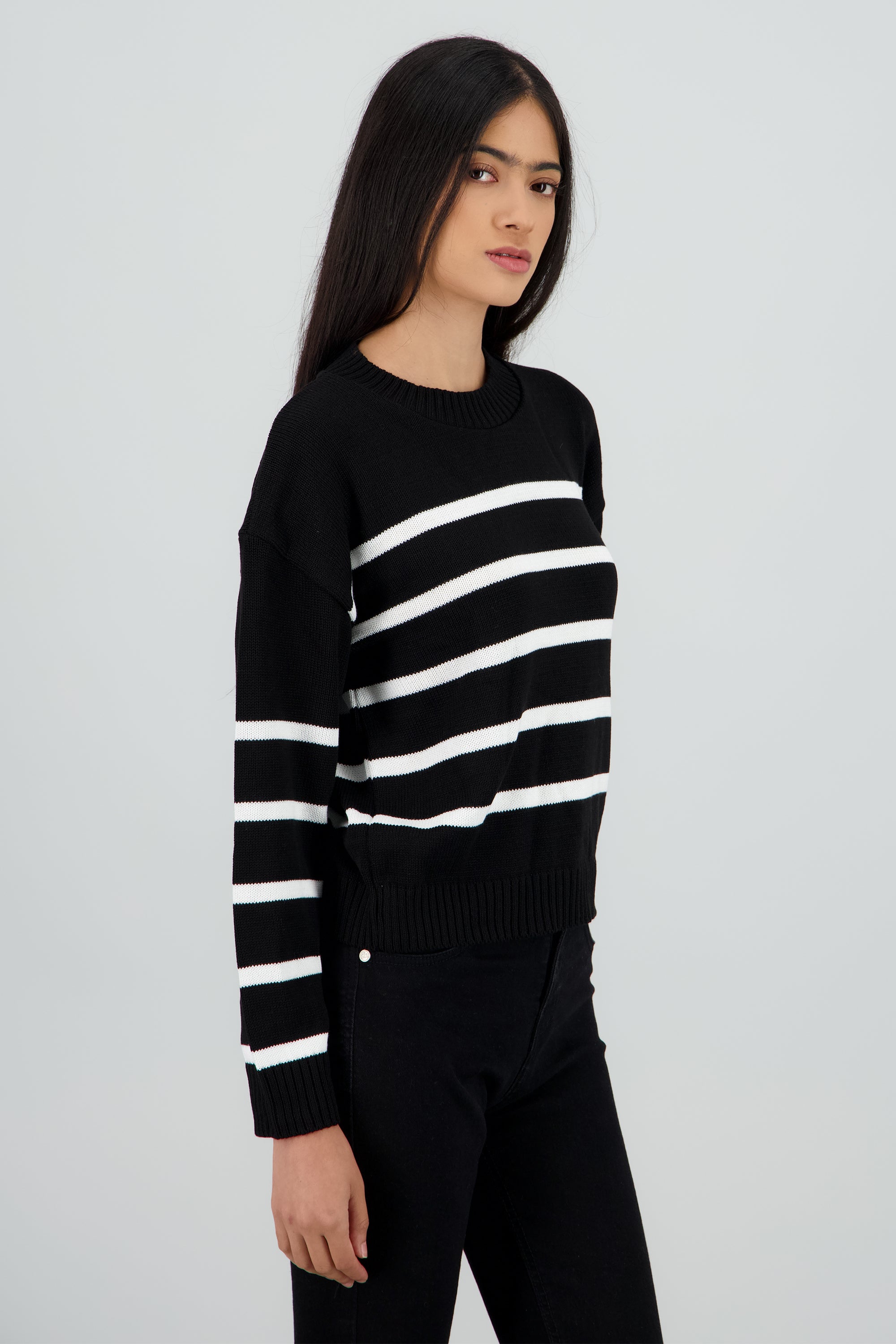 Suéter tejido rayas bicolor NEGRO COMBO