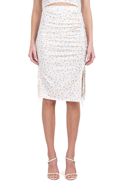 Midi skirt Fluid Flores White Combo