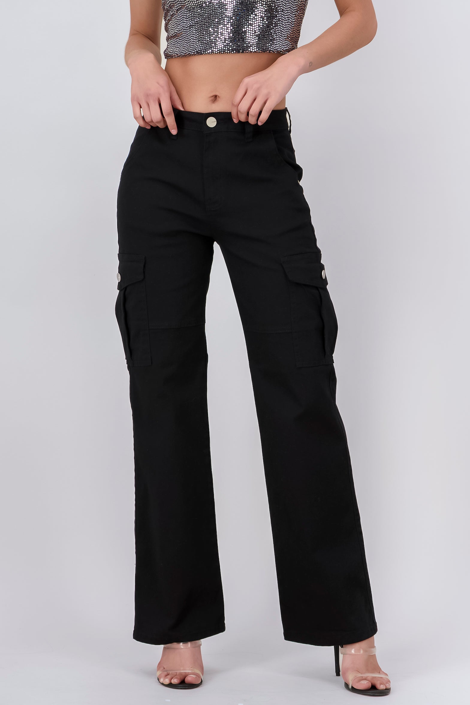 WIDE leg Jeans Pockets BLACK